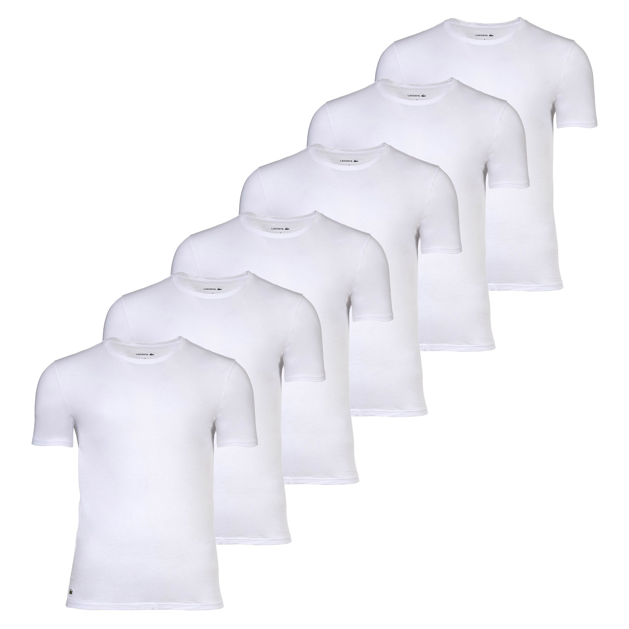 LACOSTE Lote de 6 camisetas de hombre - Essentials, cuello redondo, corte entallado, algodón, color liso.