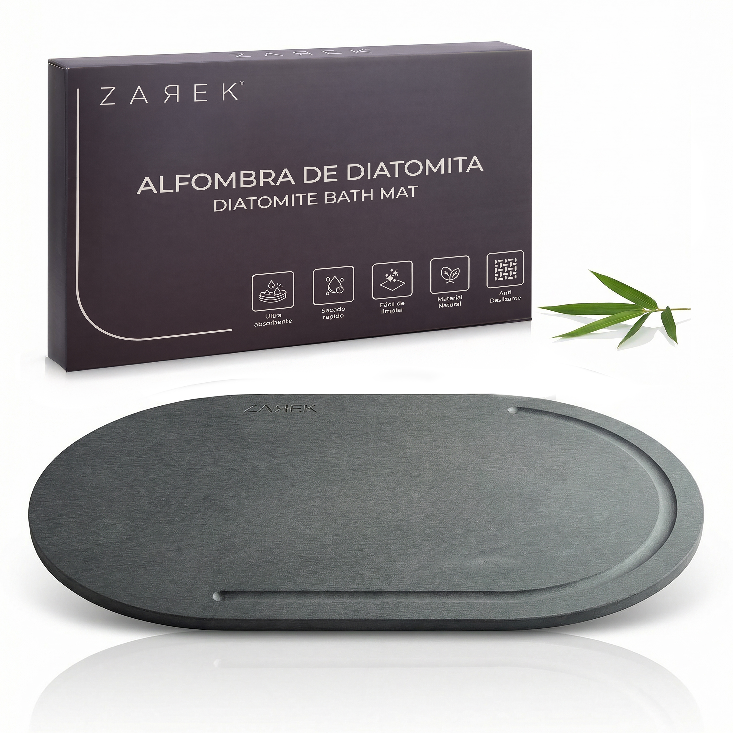 ZAREK Alfombrilla Baño Diatomita Ovalada de Piedra 60x39 cm | Alfombra de Baño Tierra de Diatomeas Secado Rápido | Tapete Absorbente, Antideslizante y Antimoho para Cocina y Mascotas | Escurridor de Platos, Decoración Baño