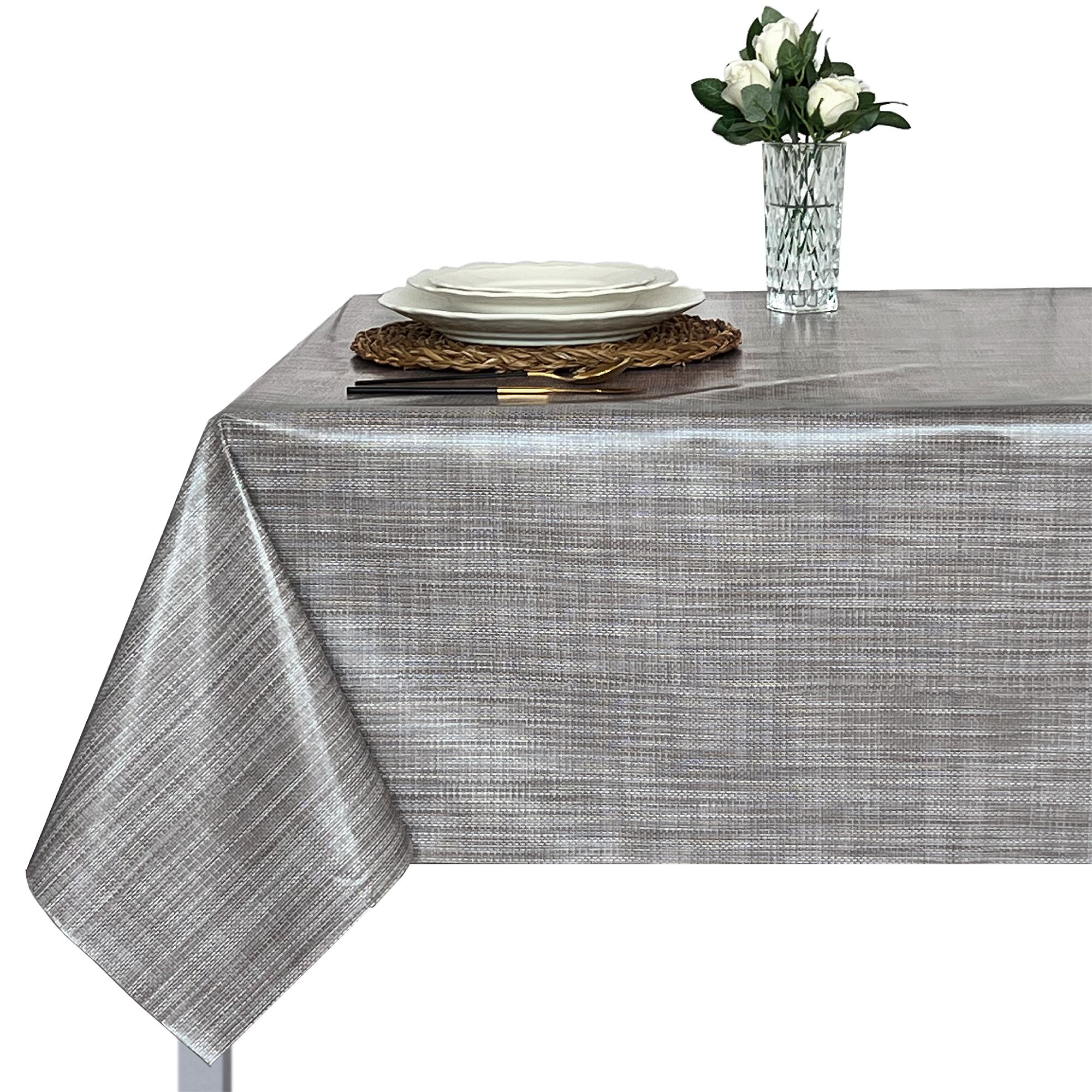 Mantel de Hule PVC Impermeable y Antimanchas Rectangular, Diseño Liso Efecto Lino, Moderno y Elegante, Fácil de Limpiar, para Cocina, Comedor, Jardín, Terraza y Picnic