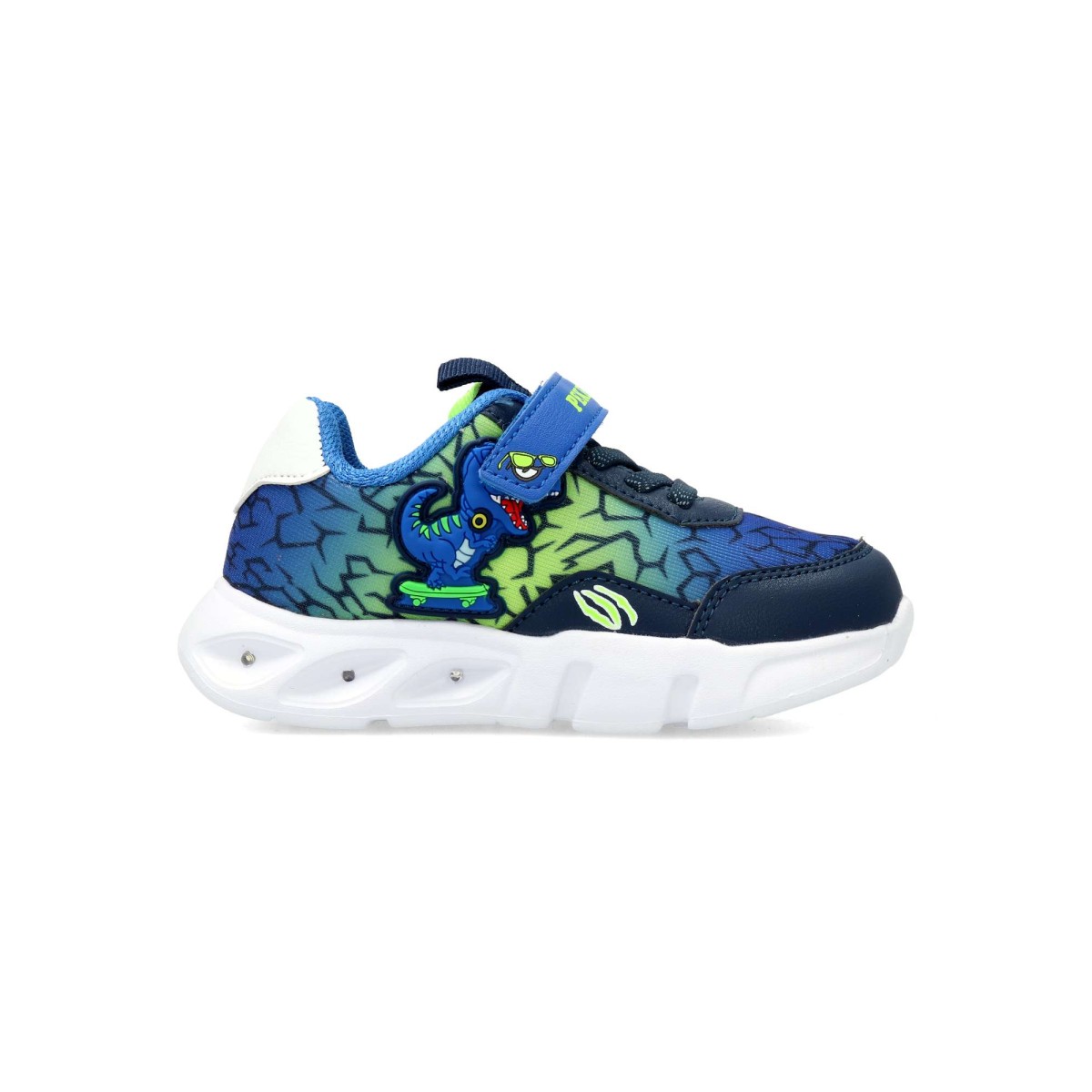 Peke's by Vanessa - Zapatillas deportivas Dinosaurio con luces LED para niño, estilo casual, cierre adherente y cordón elástico, suela de goma ligera y flexible