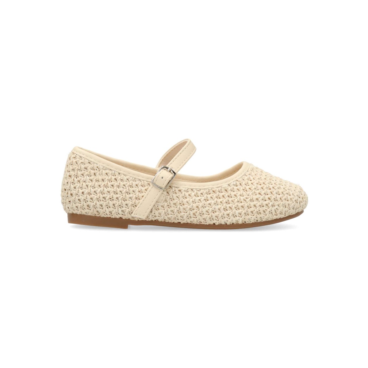Peke's by Vanessa - Bailarinas merceditas para niña de rafia beige con hebilla y plantilla acolchada, cómodas y elegantes para ocasiones formales