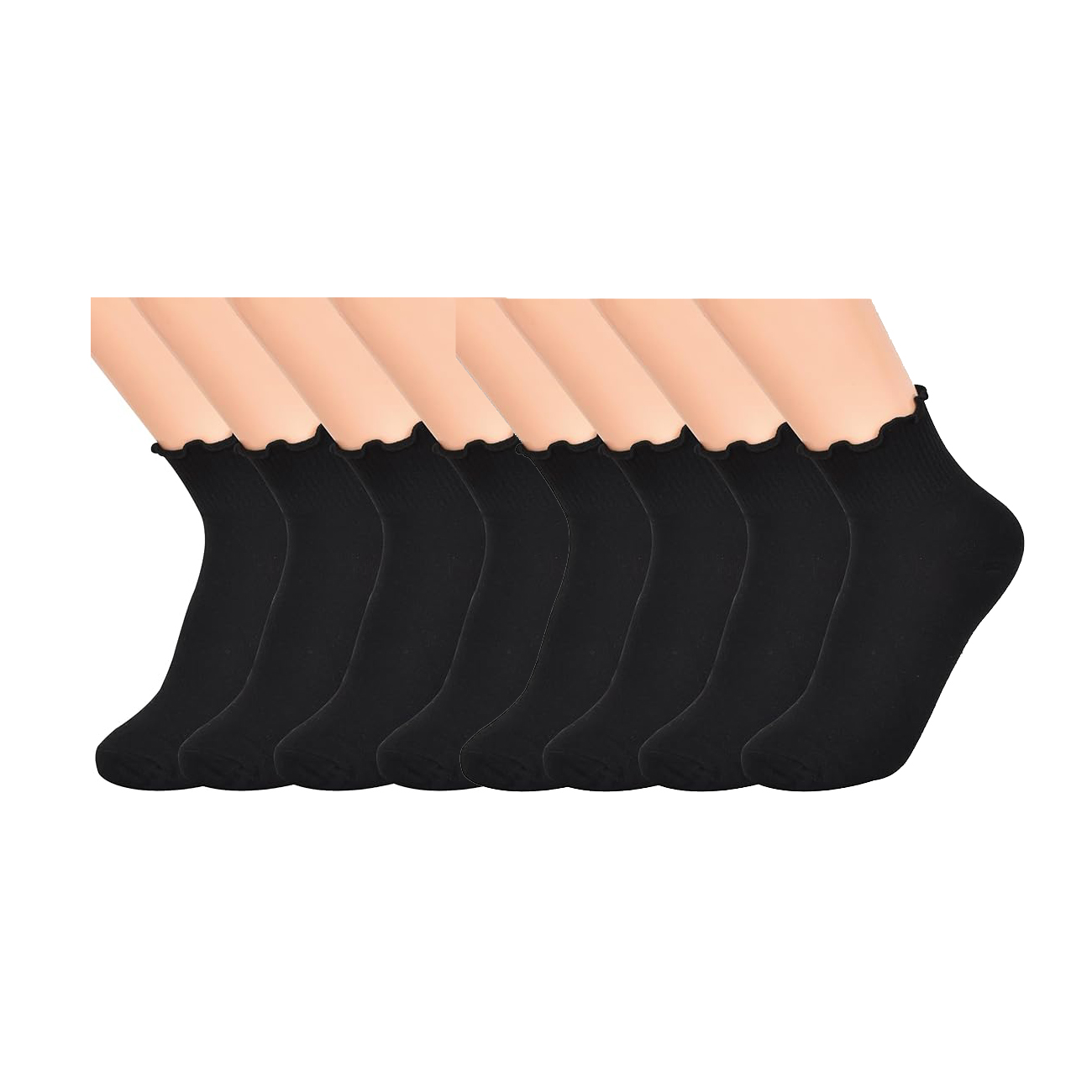 Pack de 4 Pares de Calcetines con Volantes para Mujer, Calcetines Cortos de Tobillo, Socquettes Femeninas de Estilo Retro y Elegante, Calcetines Bajos de Punto Suaves y Cómodos para Uso Diario o Casual (Blancas y Negras)
