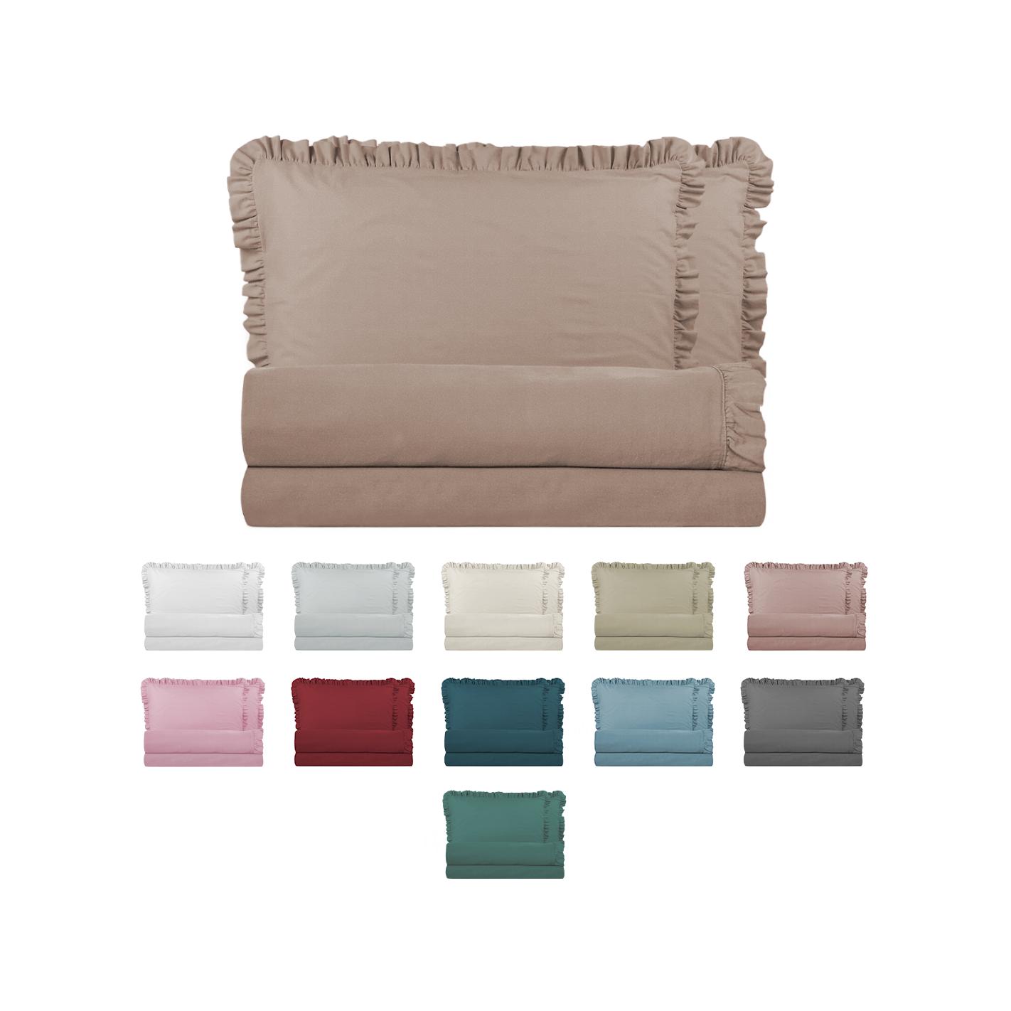 Mediawave Store Completo per Letto Matrimoniale con Volant Due Lenzuola e Due Federe con Rouche