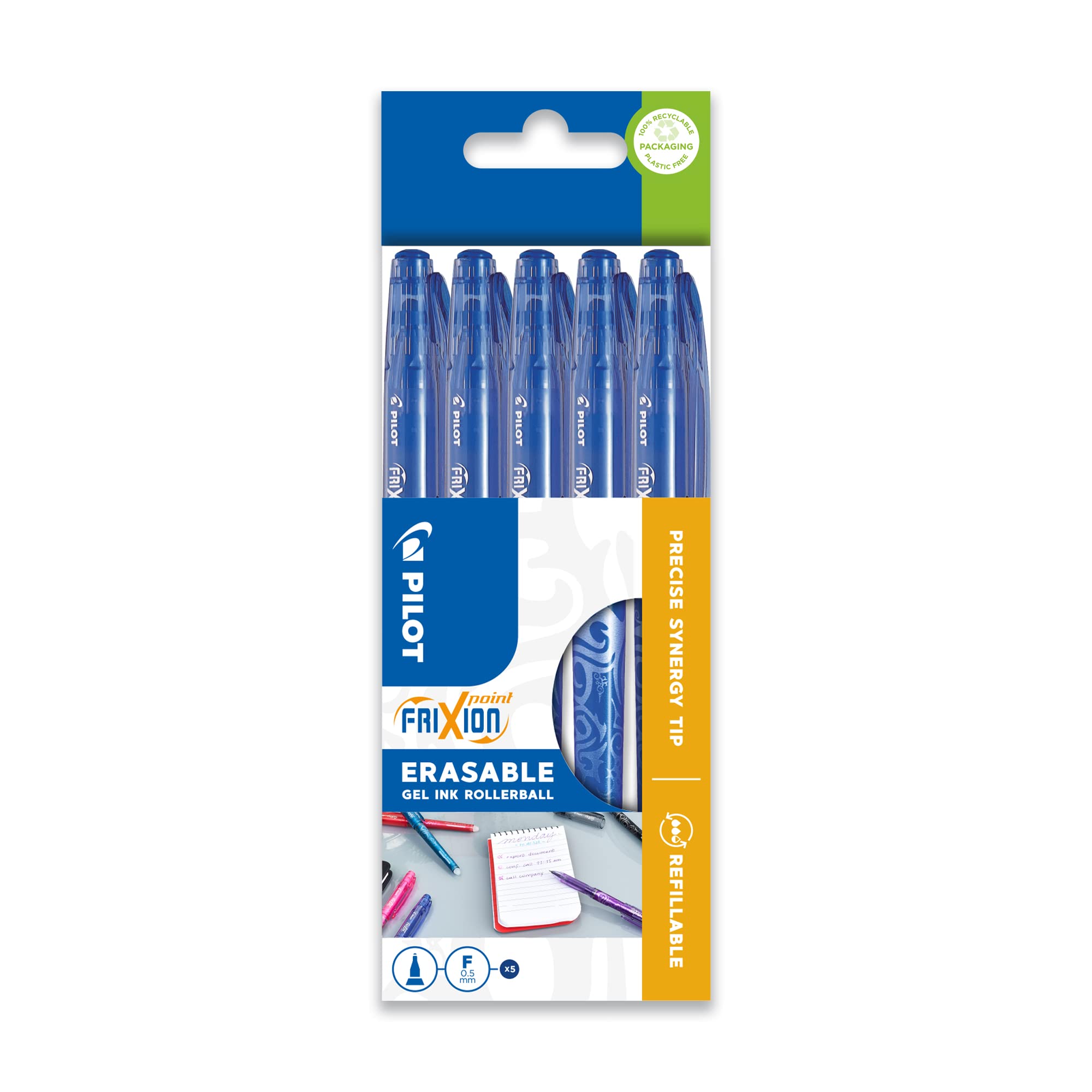 Pilot Frixion - Bolígrafo roller de tinta borrable (punta de 0,5 mm, 5 unidades), color azul