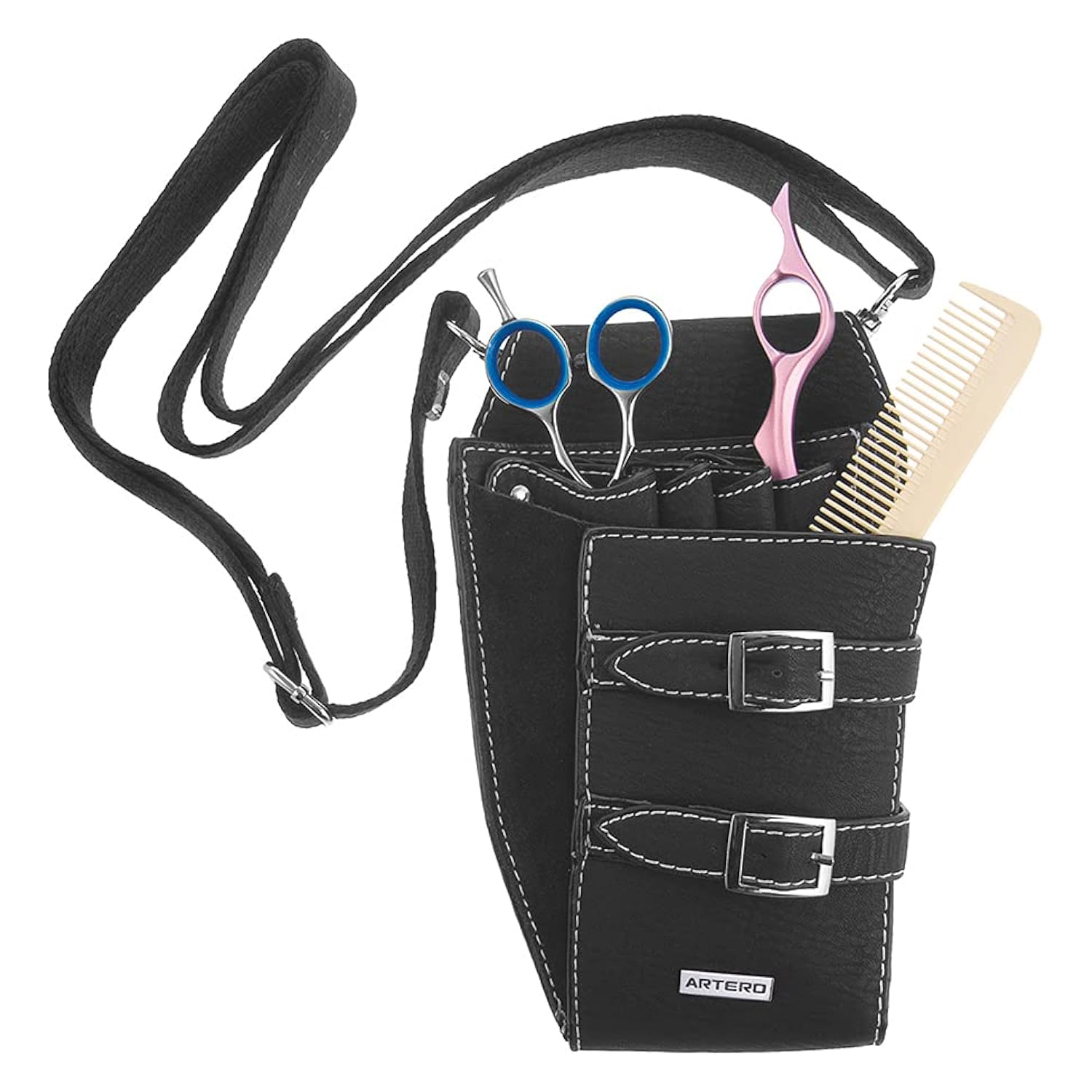 Artero Iconic funda para tijeras y navajas de cintura u hombro, 4 compartimentos, correa regulable, negro