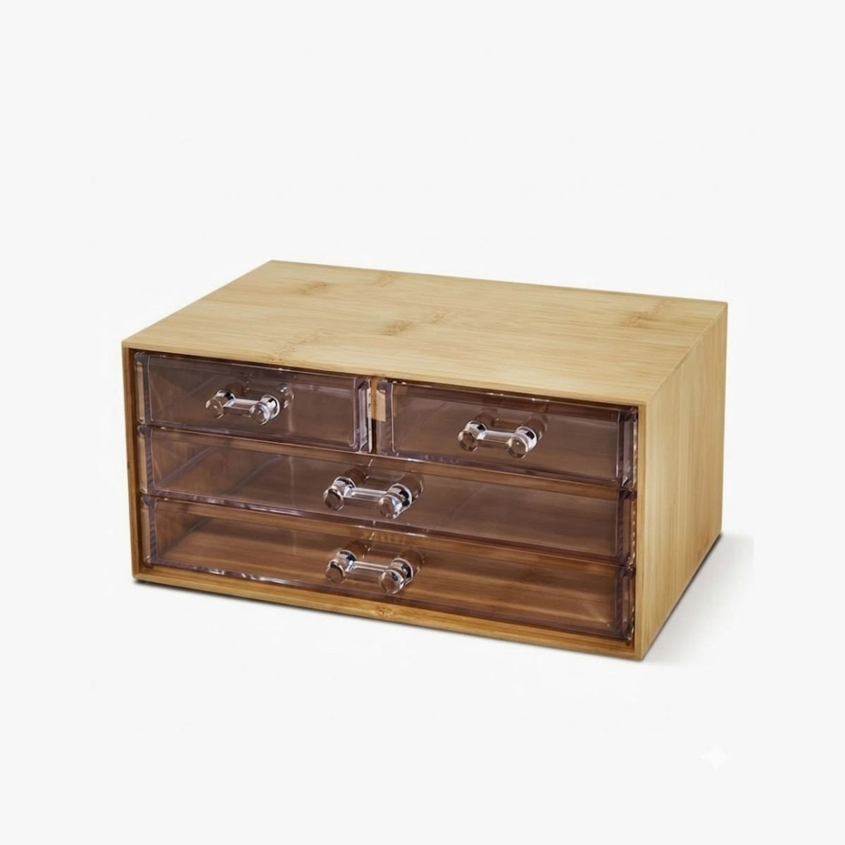 ZYLX SHOPPING – Organizador de Maquillaje y Joyas de Bambú con Cajones Transparentes | Caja de Almacenamiento Multiusos para Tocador y Oficina | Disponible en 2 Tamaños