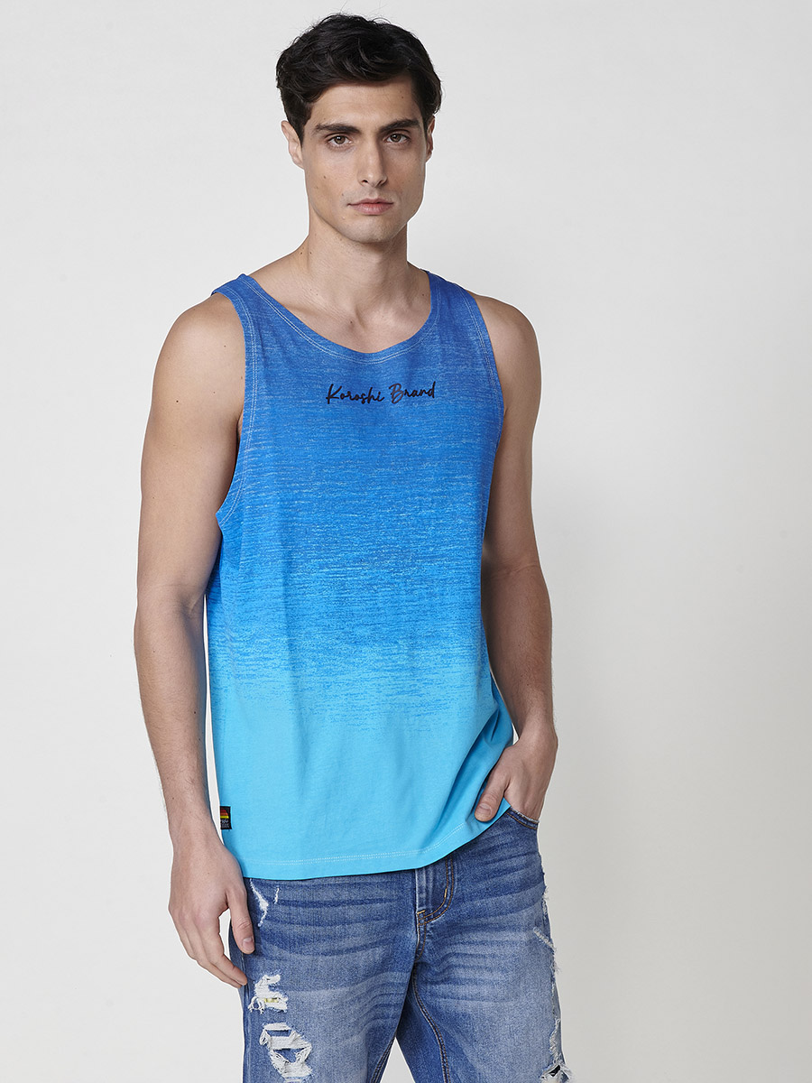 Koroshi - Camiseta sin mangas para hombre con efecto degradado y firma Koroshi en el pecho, 100% algodón, ideal para verano y look urbano casual