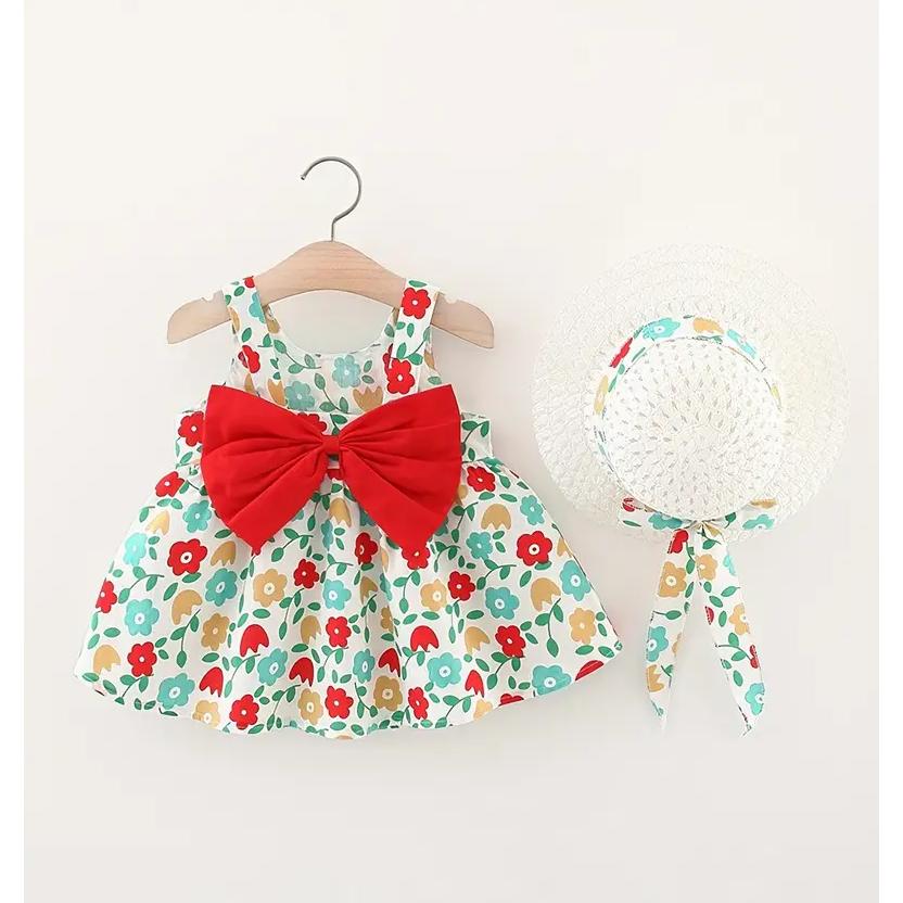 CA Ropa De Bebé Para Verano Vestido De Playa De Algodón Con Suspensión Para Niña + Sombrero De Sol Vestido De Princesa 2 Piezas