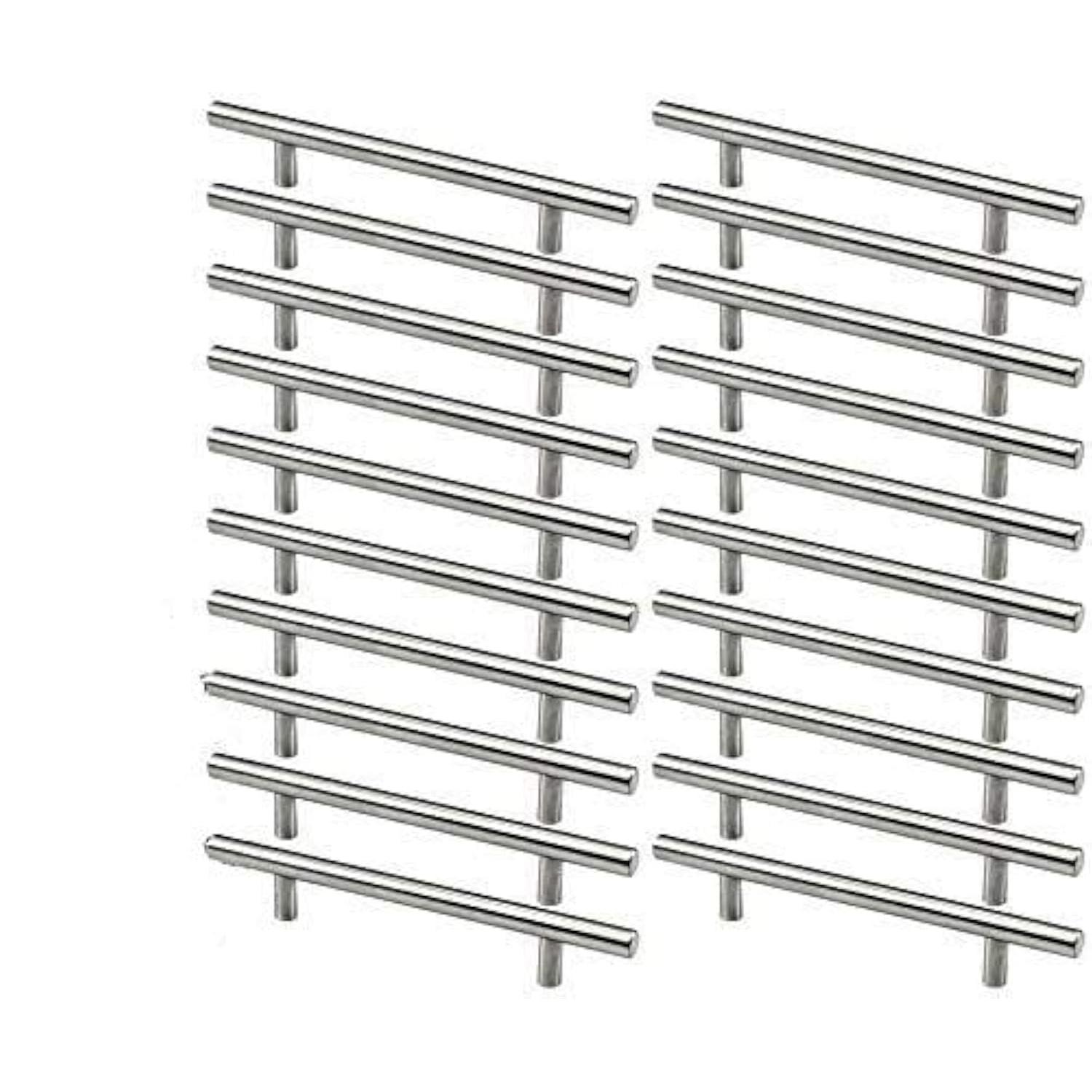 20 tiradores de acero inoxidable para armarios de cocina, con espacio entre orificios de 128 mm, tiradores en T de acero cepillado para puertas de armarios.