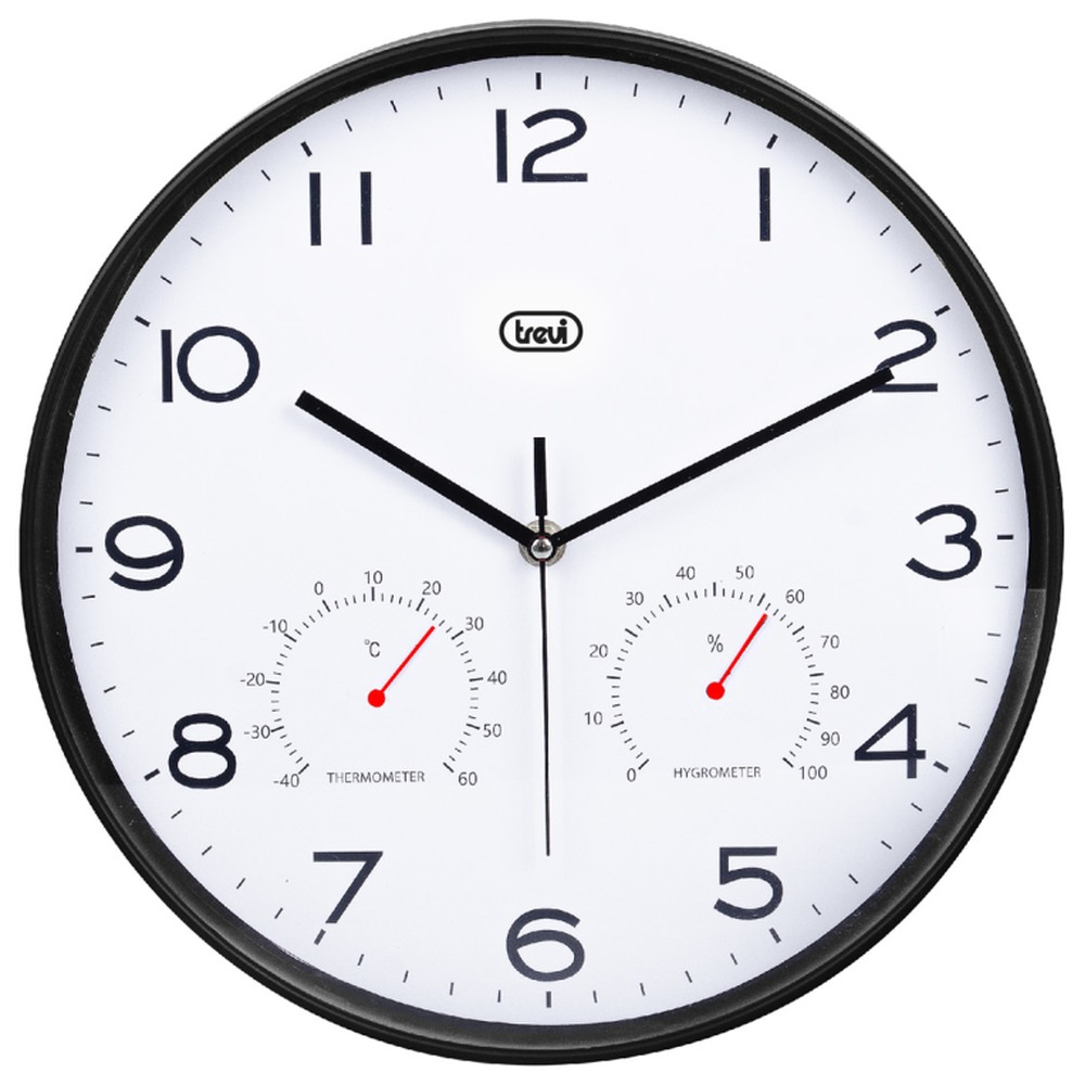 Trevi - Reloj despertador analógico OM 3510 T con termómetro, negro, de batería AA para dormitorio o escritorio