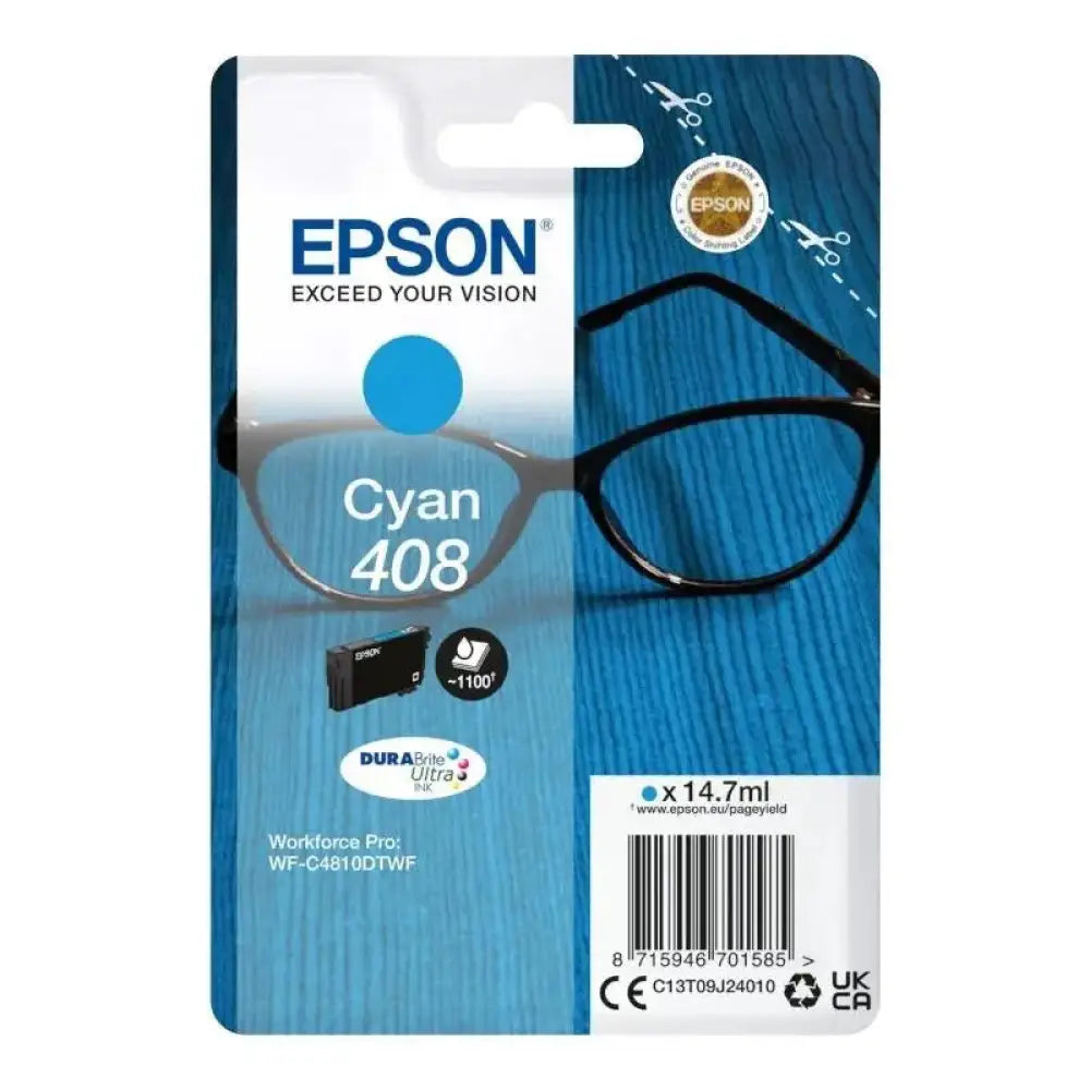 Epson - Cartucho de tinta cian Durabrite Ultra 408 de 14,7 ml para impresoras WorkForce Pro WF-C4810DTWF y WF-C4310DW, resistente al agua y manchas