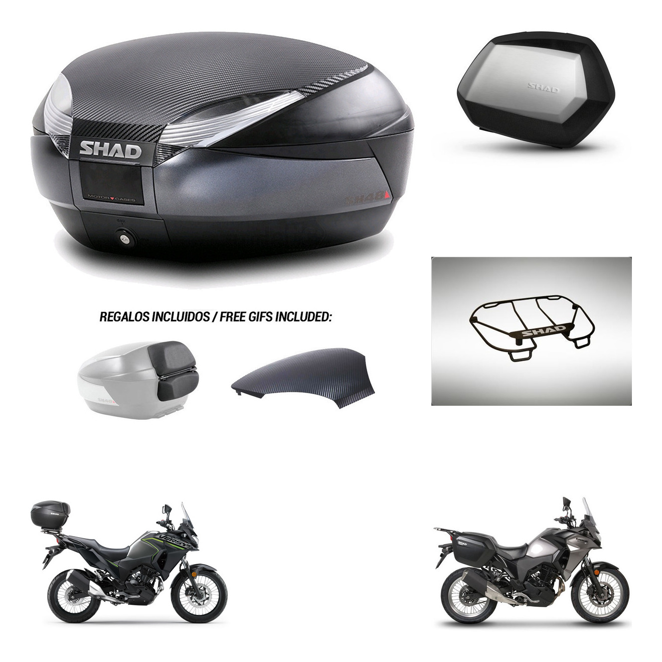 Maletas Laterales + Baul Trasero + Parrilla Portabultos + Herraje 3P + Herraje Montaje Sh48 Sc Sh35 Premium KIT-258784