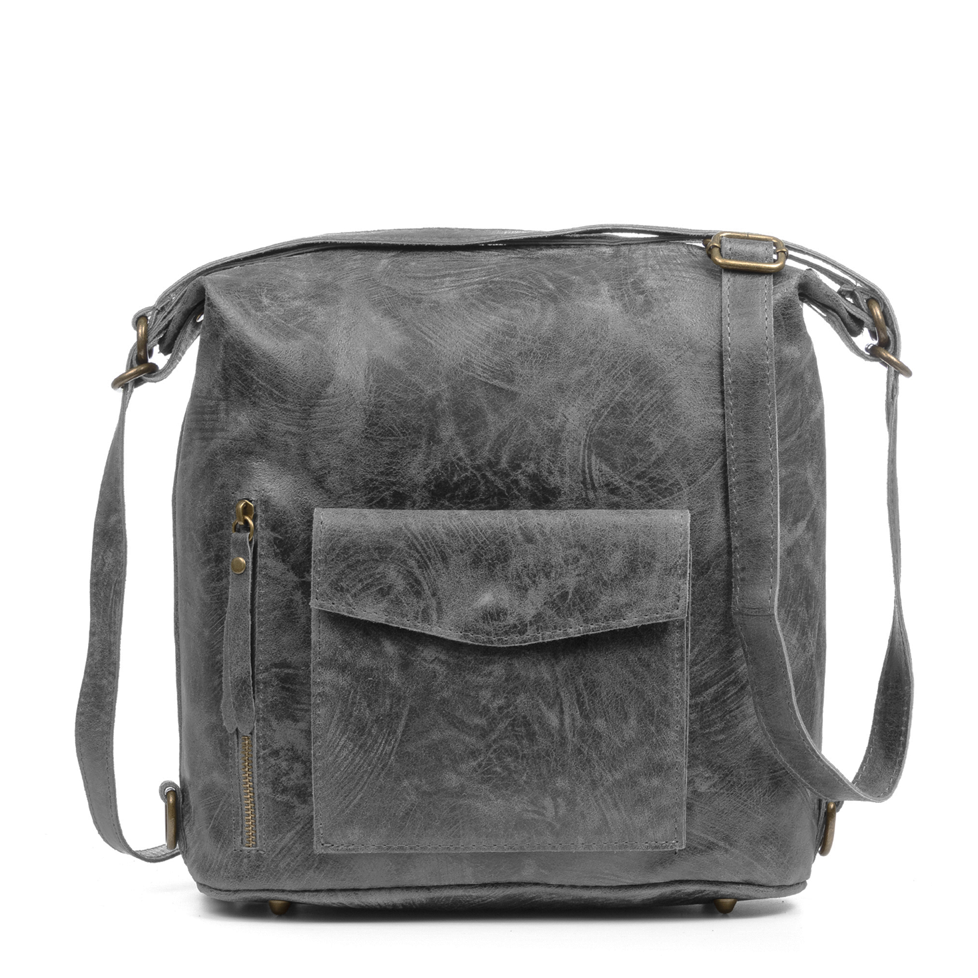 Firenze Artegiani. Irene Bolso de Hombro Mochila Mujer.Piel auténtica Gamuza Lavado a la Piedra. Made in Italy. Vera Pelle Italiana.