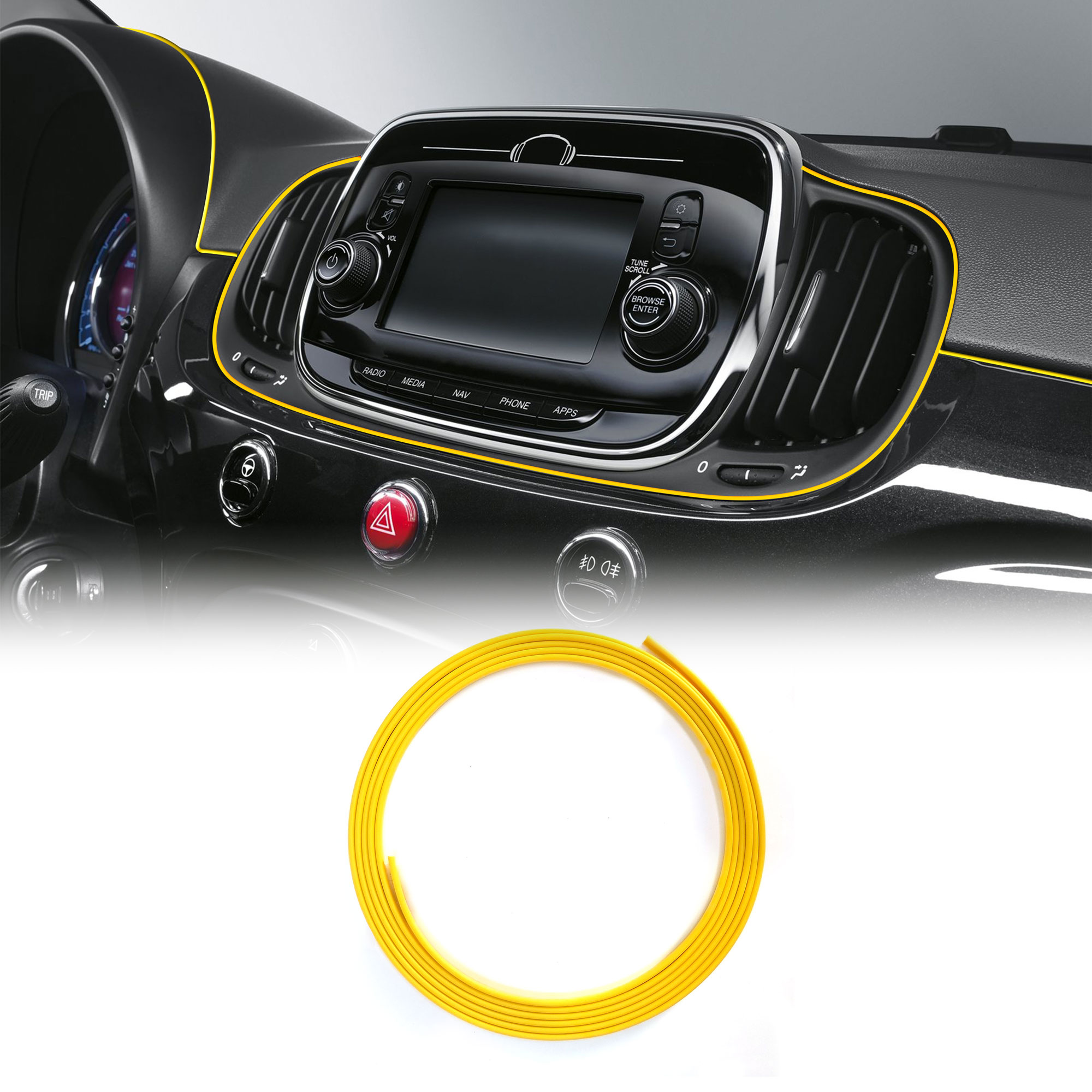 Trim Stripes Interlocking Profile for Interior Car, Amarillo, 3 mm x 3 Mt
