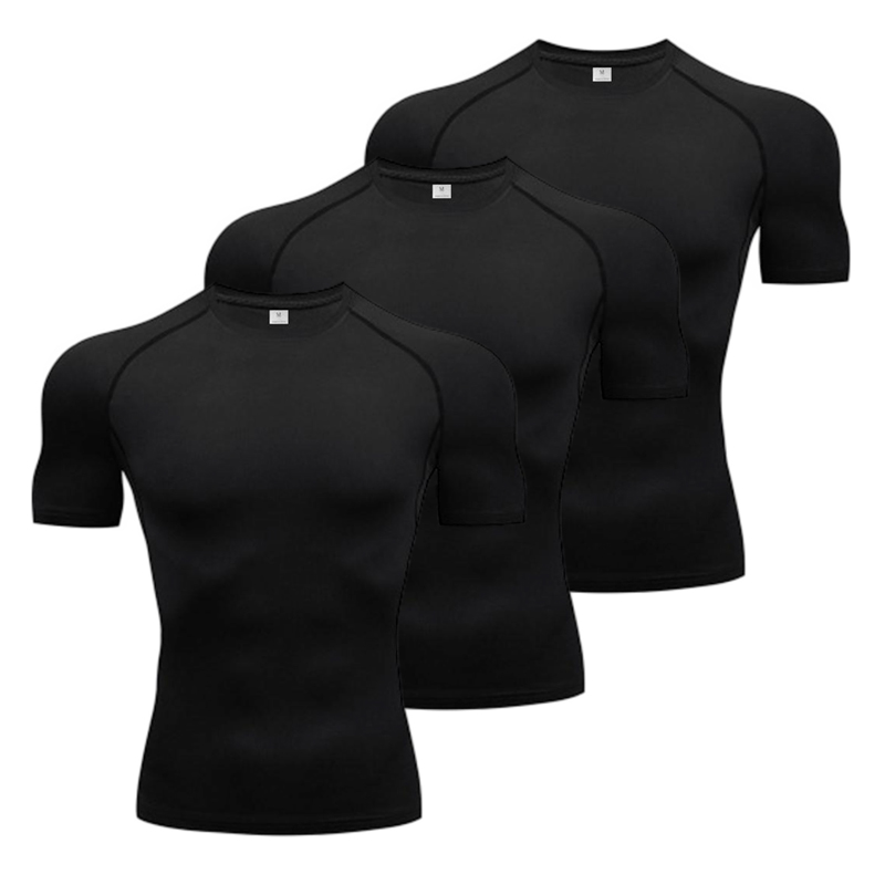 TK Ropa De Compresión Para Hombre 3pcs Verano Tiras Negras Camiseta Secado Rápido Elasticidad Running Deportes Tops Camisetas Camiseta De Gimnasio Camiseta De Ejercicio