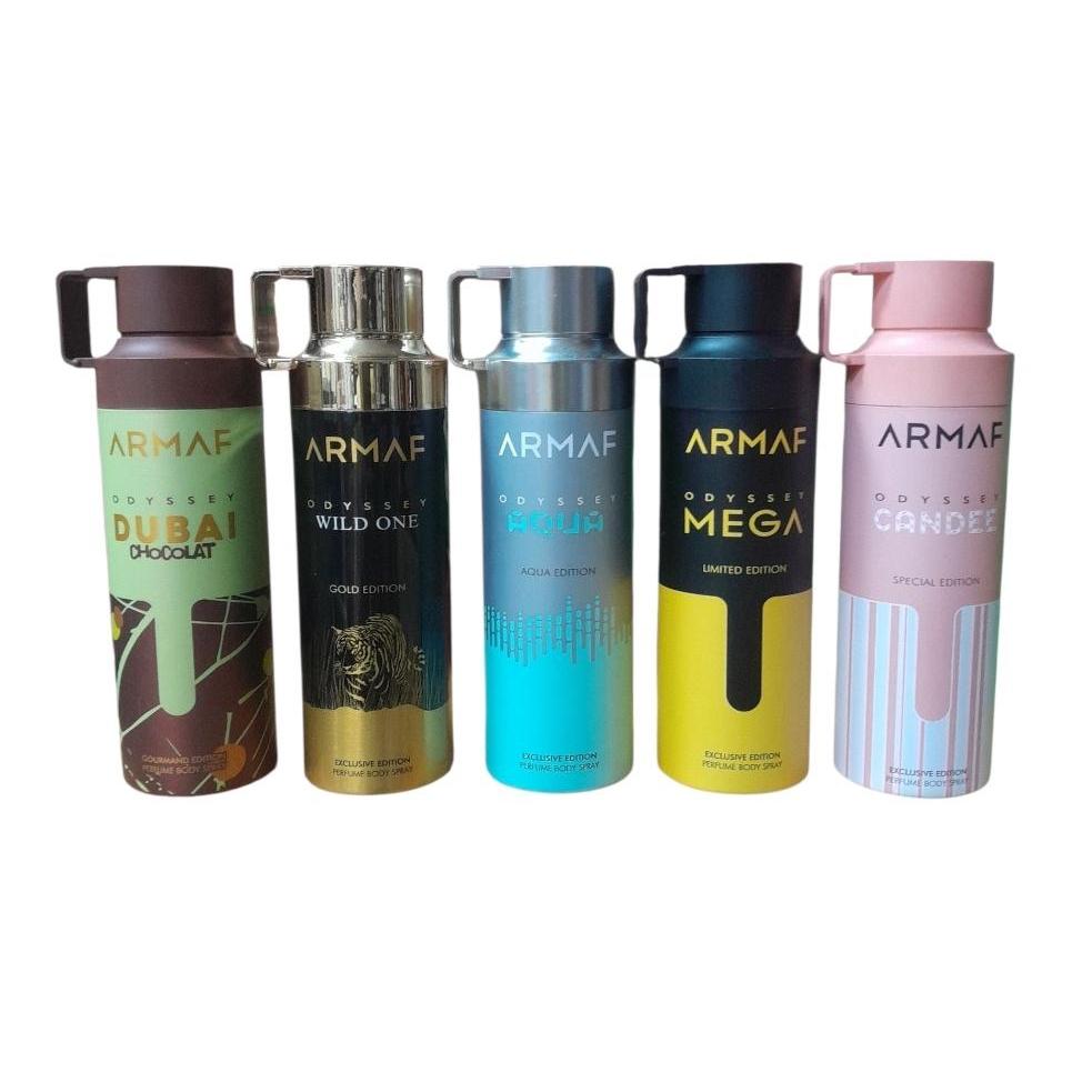 Pack 5 Uniades - Desodorantes para Mujer Armaf Odyssey - Wild One , Aqua , Dubai Chocolat 200 , Mega , Candee 200 Ml - Armaf Set 5 Uni