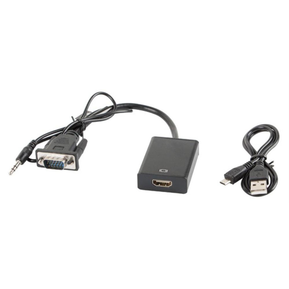 Lanberg Adaptador VGA a HDMI con Jack 3.5 mm Macho/Hembra AD-0021-BK, cable de 0.2 m para conexión de video y audio entre equipos antiguos y modernos, ideal para oficina y presentaciones