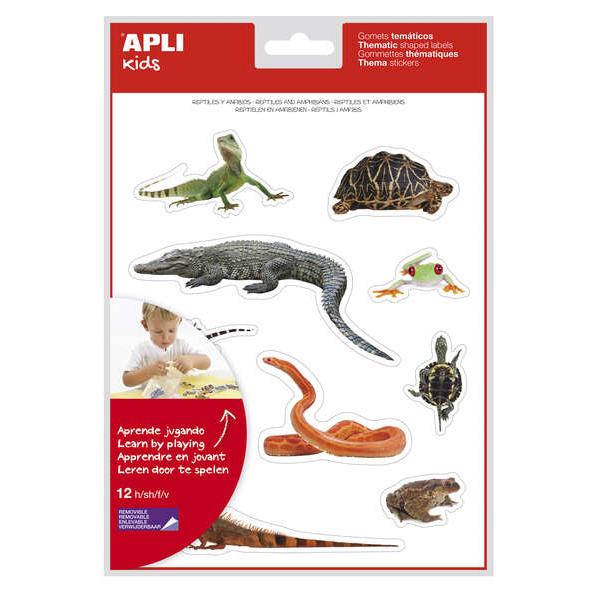 Apli gomets tematicos realistas de reptiles y anfibios - 120 gomets - imagenes realistas para relacionar animales - adhesivo removible - ideal para escuelas - reciclables - coloridos (5 uds)