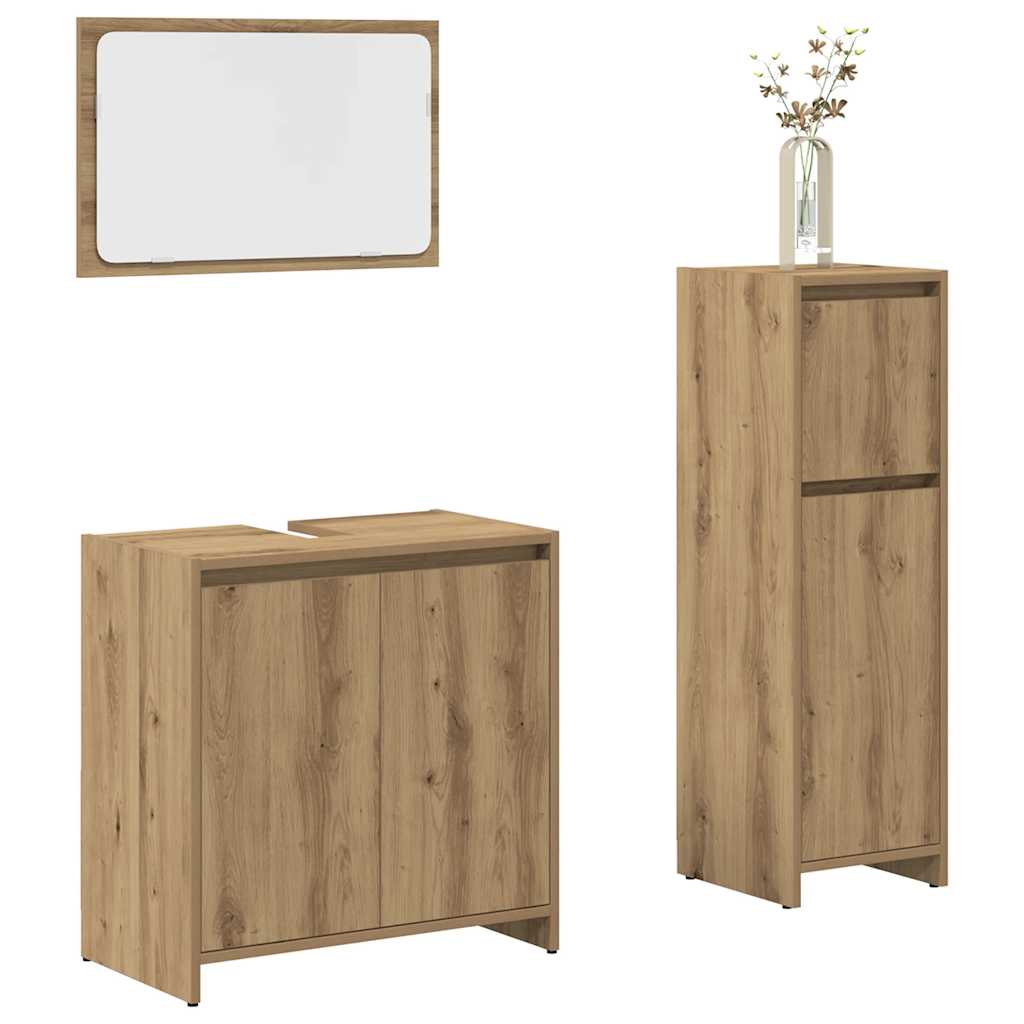 vidaXL Set de muebles baño 3 pzas madera contrachapada roble marrón en color Marrón roble/Roble artisan/Madera antigua y más | almacenamiento funcional diseño moderno para baño dormitorio sala