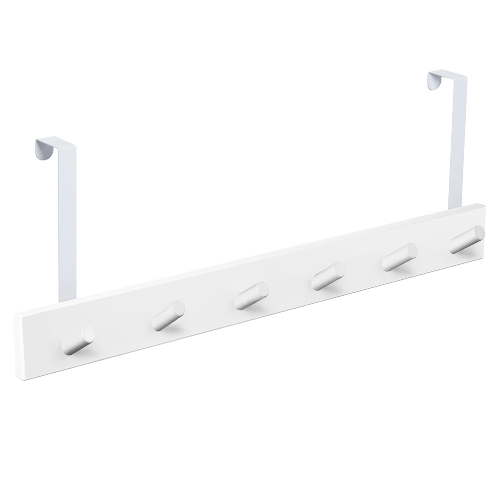 PERCHA sobre Puerta madera diseño moderno NÓRDICO escandinavo BLANCO con 6 GANCHOS inclinados madera