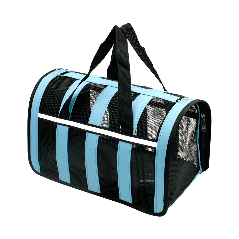 TK Portable pet carrier bag removable mat and foldable breathable mesh for dogs and cats with strap 3 sizes blue