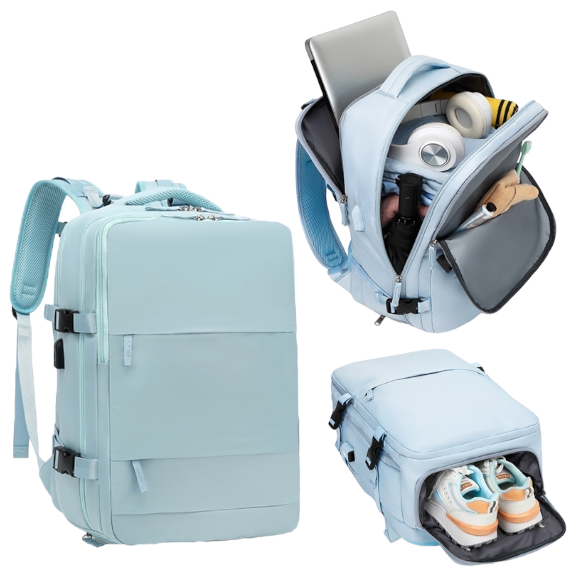 Mochila de Viaje para Cabina de Avión 45x36x20 para Vueling, EasyJet, Ryanair Equipaje de Mano Impermeable y Espaciosa con Compartimento para Zapatos y Puerto USB Mochila Antirrobo Multifuncional para Viajes y Escapada (2210-002 1288 2350 H24)