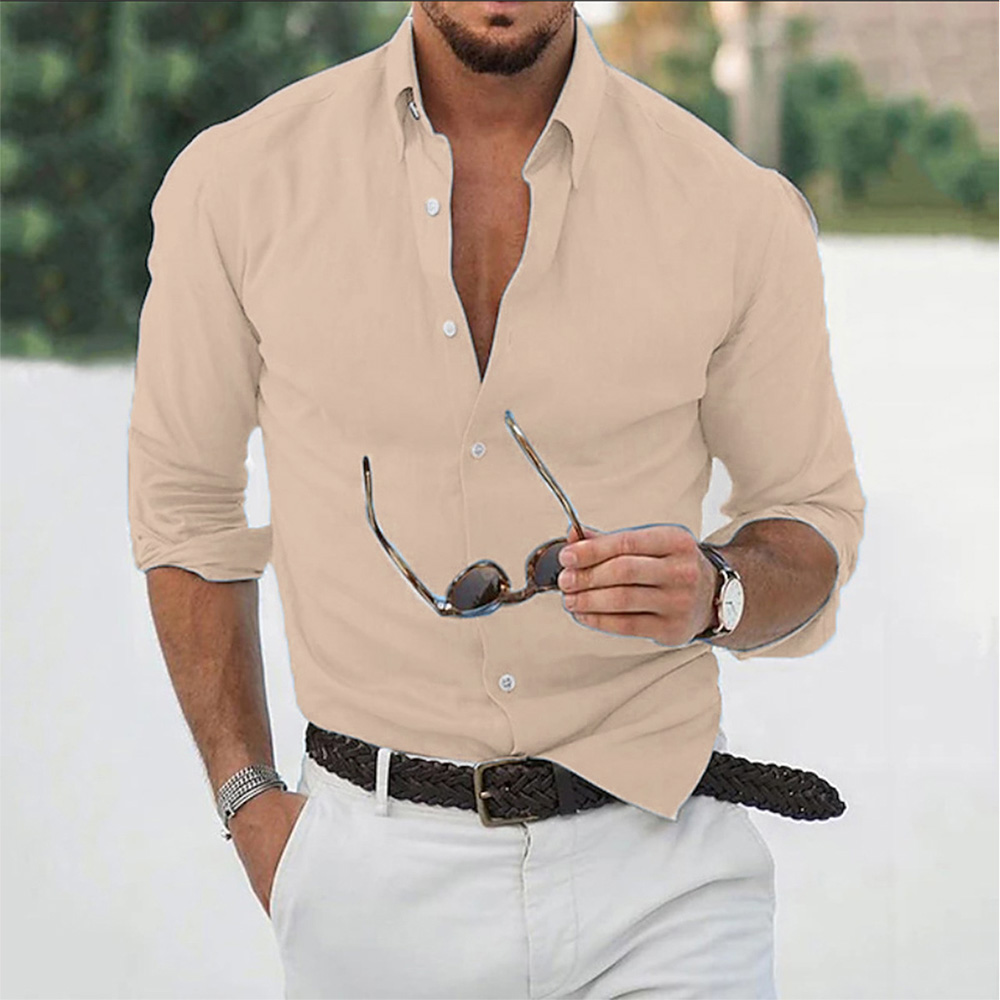 TK Camisas De Algodón Y Lino Para Hombres Tops Casuales De Color Sólido Manga Larga Abierta Streetwear Para Otoño Ropa Casual