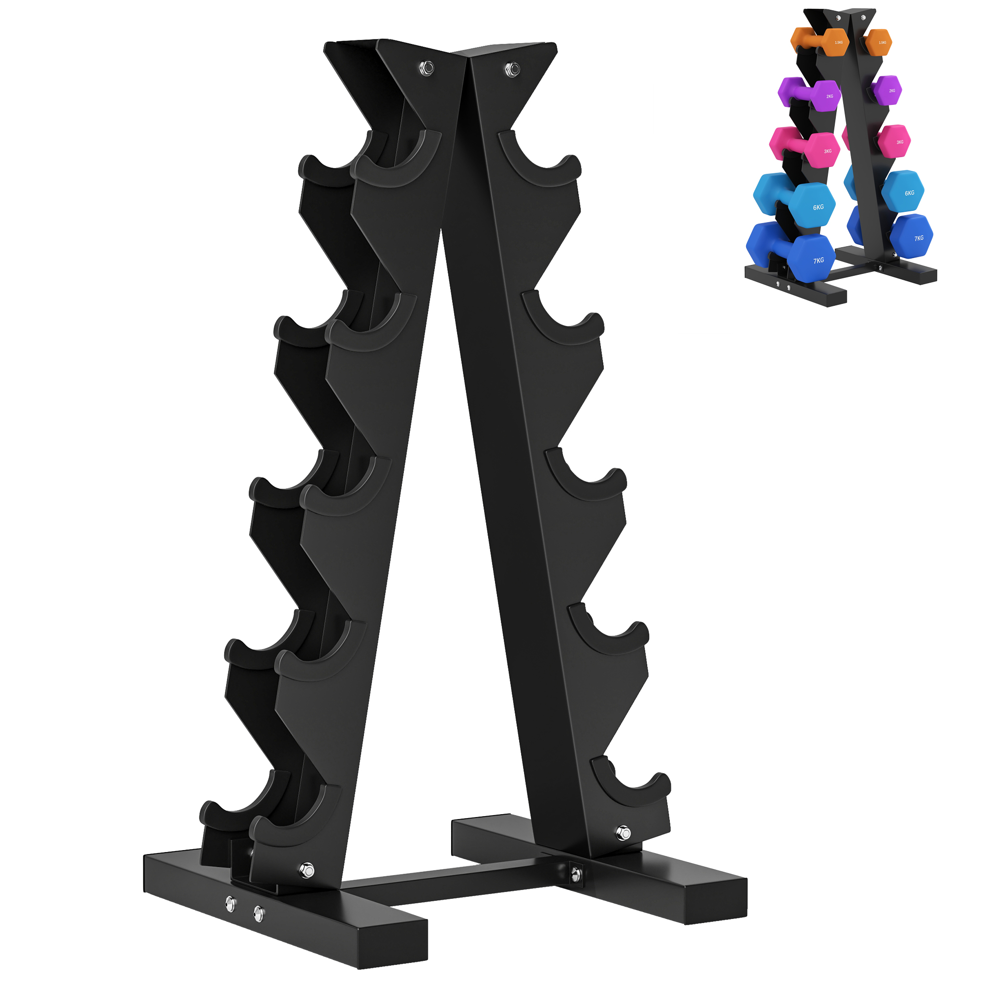 SPORTNOW Estante para Mancuernas de 5 Niveles Soporte de Almacenamiento para Mancuernas de Acero para Entrenamiento en Gimnasio Hogar Carga 100 kg 35x33x66 cm Negro