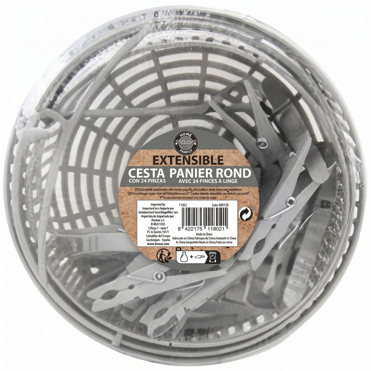 ZYLX SHOPPING - Juego de 24 Pinzas de Ropa de Plástico con Cesta Colgante Plegable – 4 Colores Disponibles, Ø19.5 cm