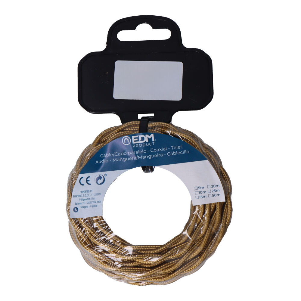 CABLE TEXTIL TRENZADO 2x0,75mm C-45 ORO MATE SEDA 5m