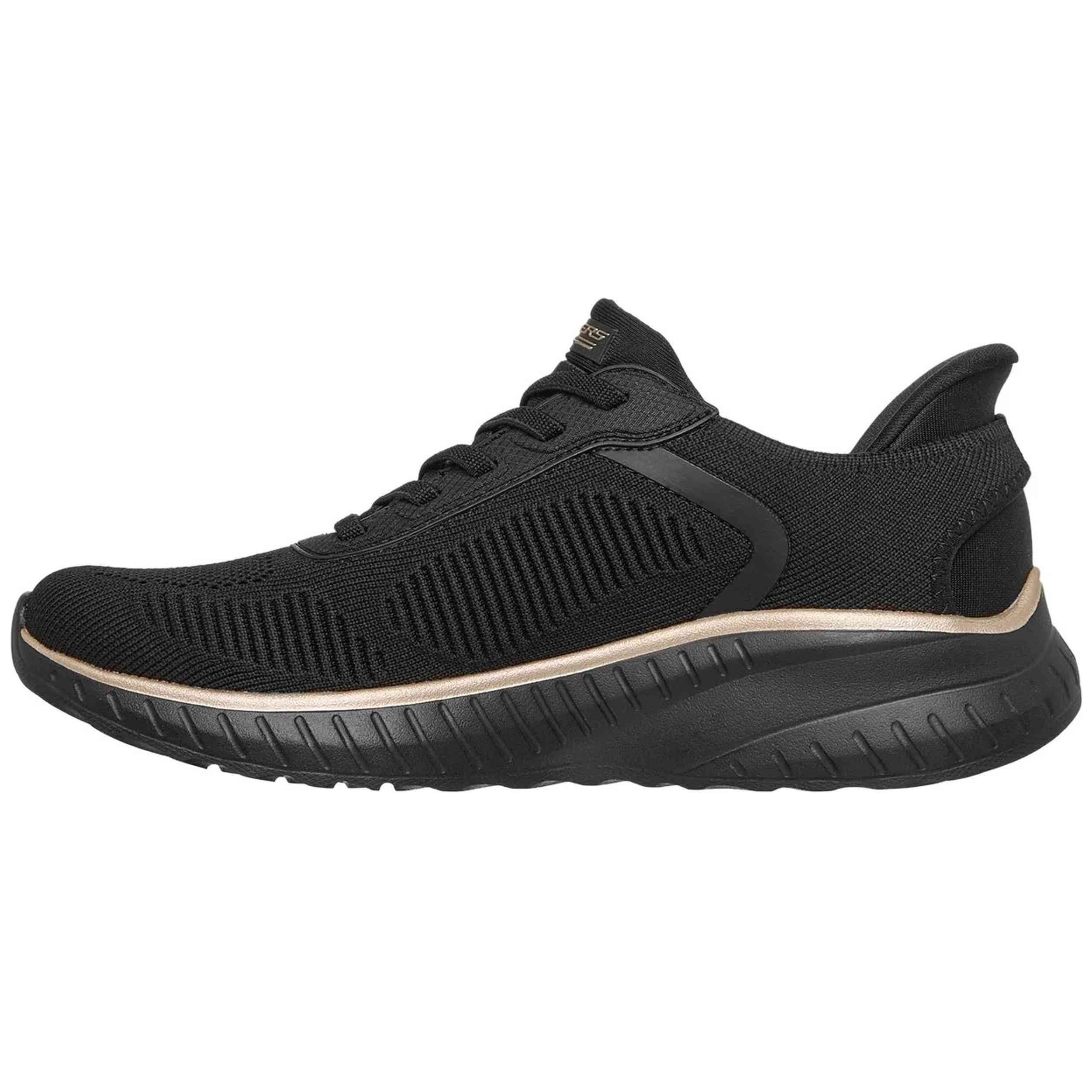 Skechers Slip-ins: BOBS Sport Squad Chaos en Negro/Oro Rosa, talla 38, Vegan