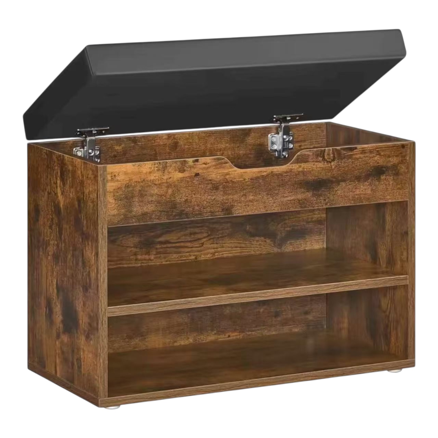 Banco Zapatero, Mueble Zapatero con Asiento Tapizado, Banco Recibidor con 3 Compartimentos y Asiento Acolchado, 30 x 60 x 44 cm, para Entrada Dormitorio Sala de Estar, Marrón Rústico 3P