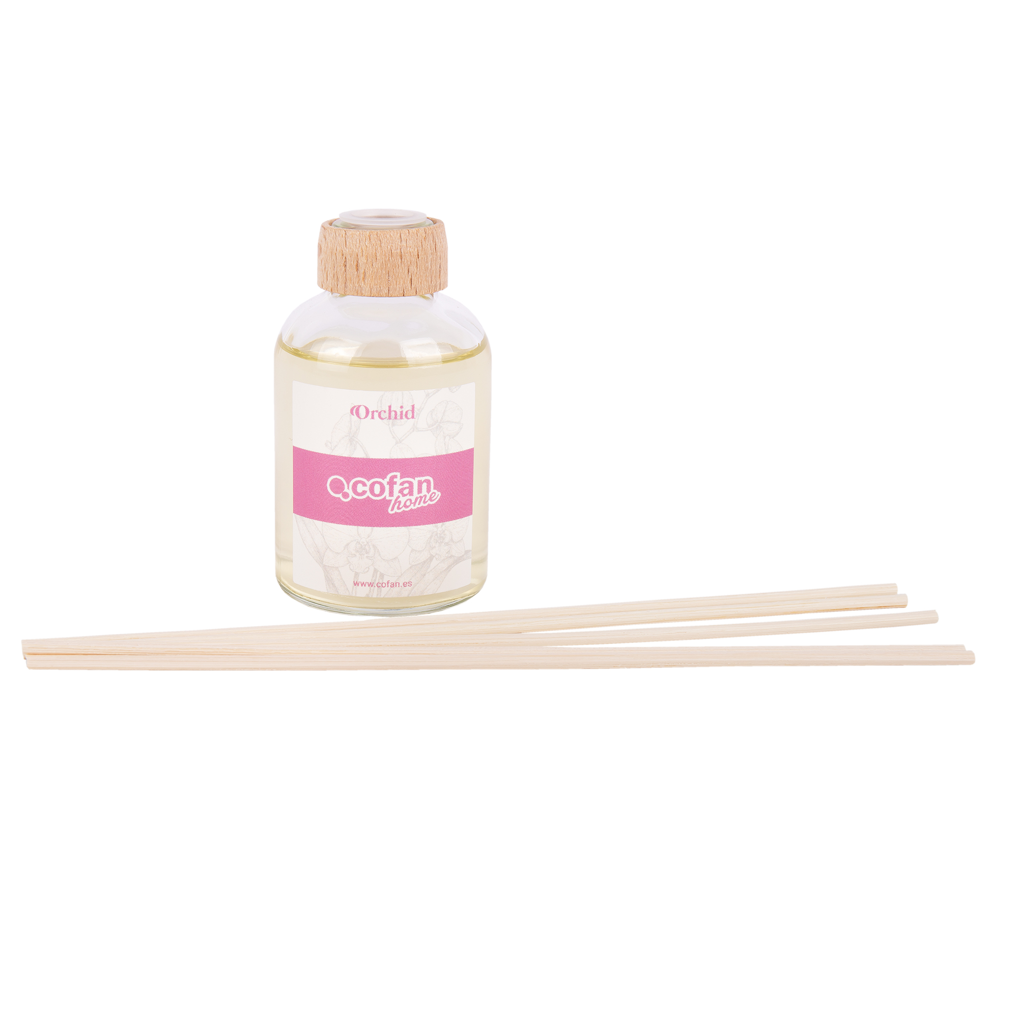 Cofan Ambientador de varillas orquídea | Fragancia floral | Varillas de ratán | Frasco de vidrio | Capacidad: 50 ml