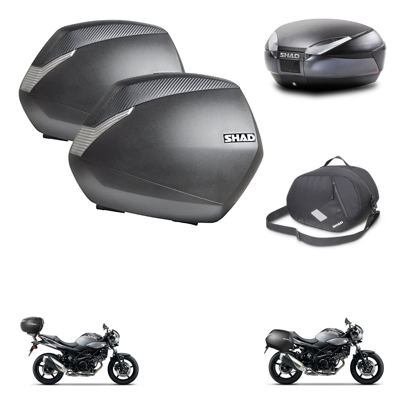 Baul Trasero + Maletas Laterales + Bolsa Interna + Herraje 3P + Herraje Montaje Sh36 Sh 36 Sh48 Dark Grey Premium KIT-272799