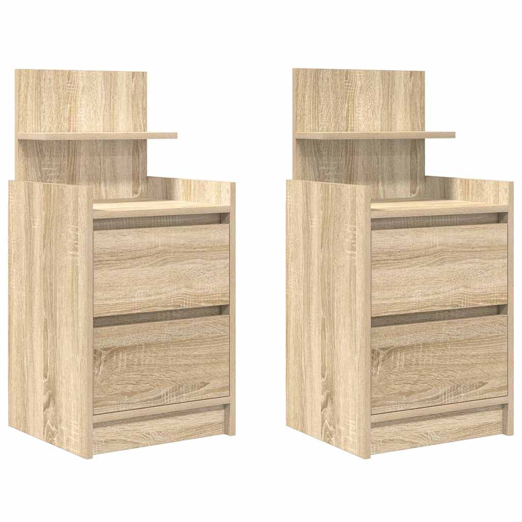 vidaXL Mesillas de noche con 2 cajones 2 uds roble Sonoma 38x34x80 cm