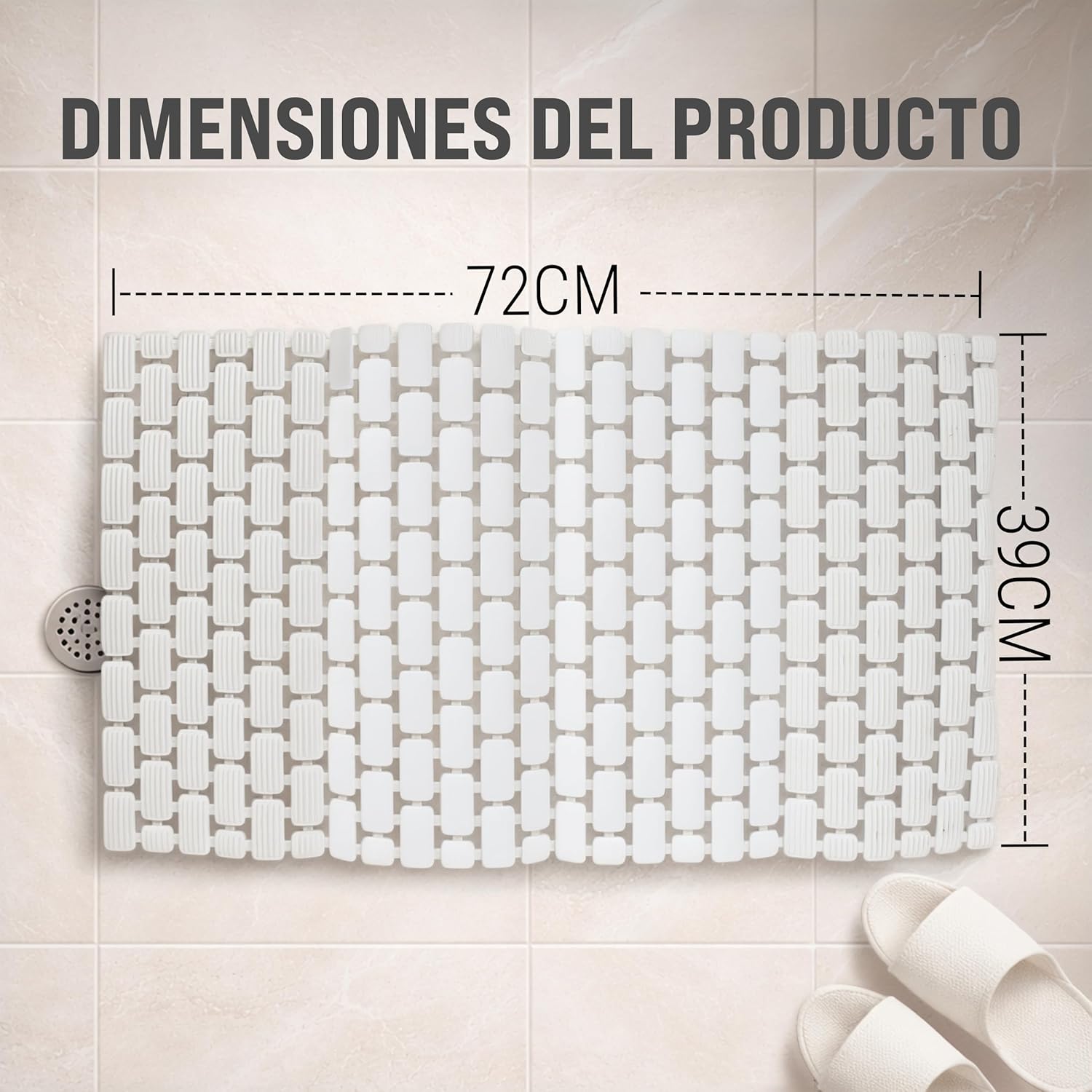 C.A | Alfombrilla Antideslizante para Bañera y Ducha | PVC con Ventosas | Orificios de Drenaje y Secado Rápido | 39x72 cm