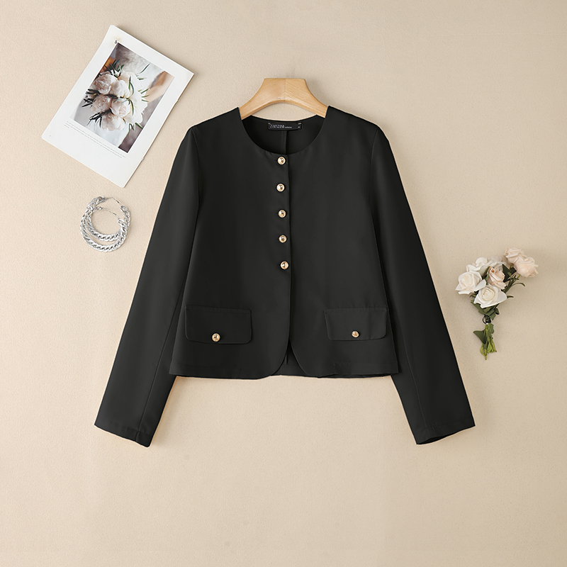 TK Chaleco Elegante Para Mujer Primavera O-Neck Manga Larga Botones Ligero Traje De Oficina Outerwear Talla 3XL