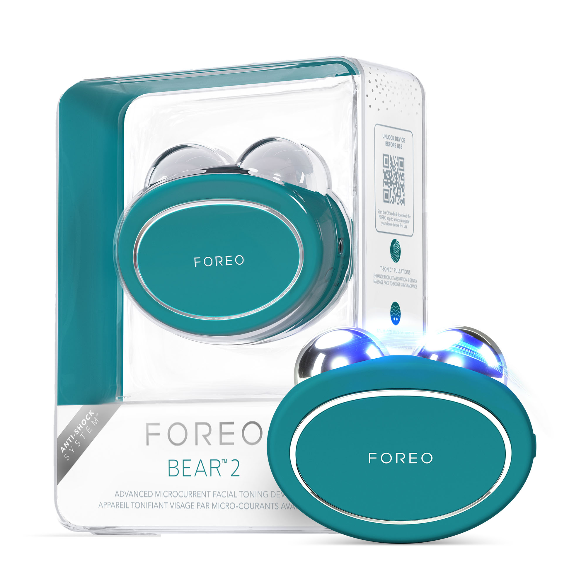 FOREO BEAR 2 - Tonificador facial de microcorrientes - Masajeador facial antiarrugas - Lifting facial inmediato - Reafirma y define - Reductor de papada - Mejora la absorción de las mascarillas