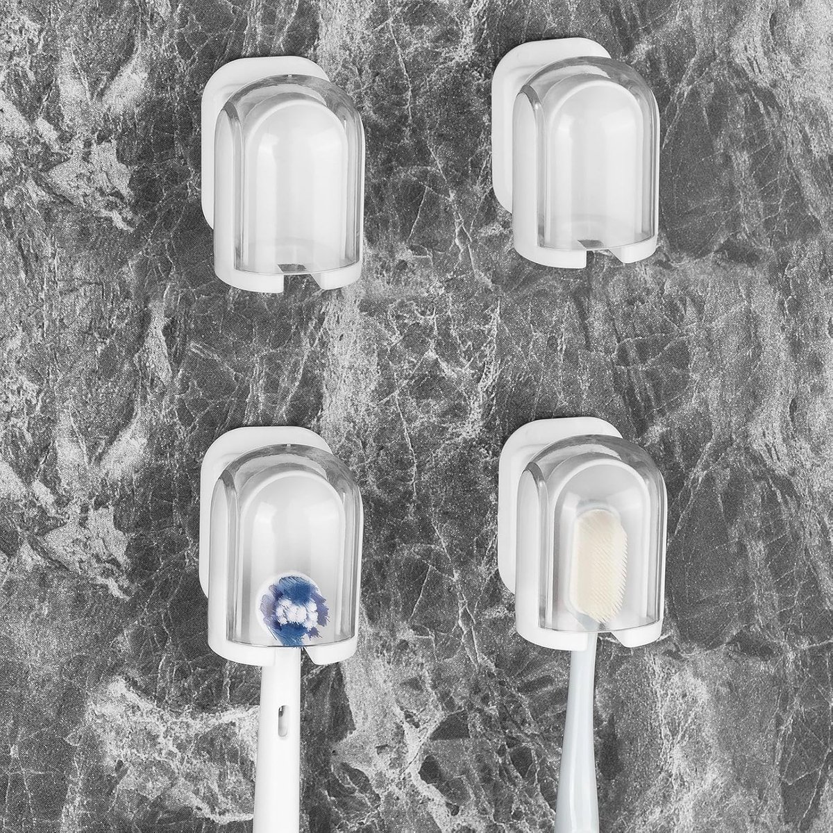 Soporte para cepillo de dientes eléctrico - Soporte para cepillo de dientes - Color blanco - Soporte para cabezales de cepillo de dientes - 4 piezas - Soporte para cepillo de dientes - Montaje en pared