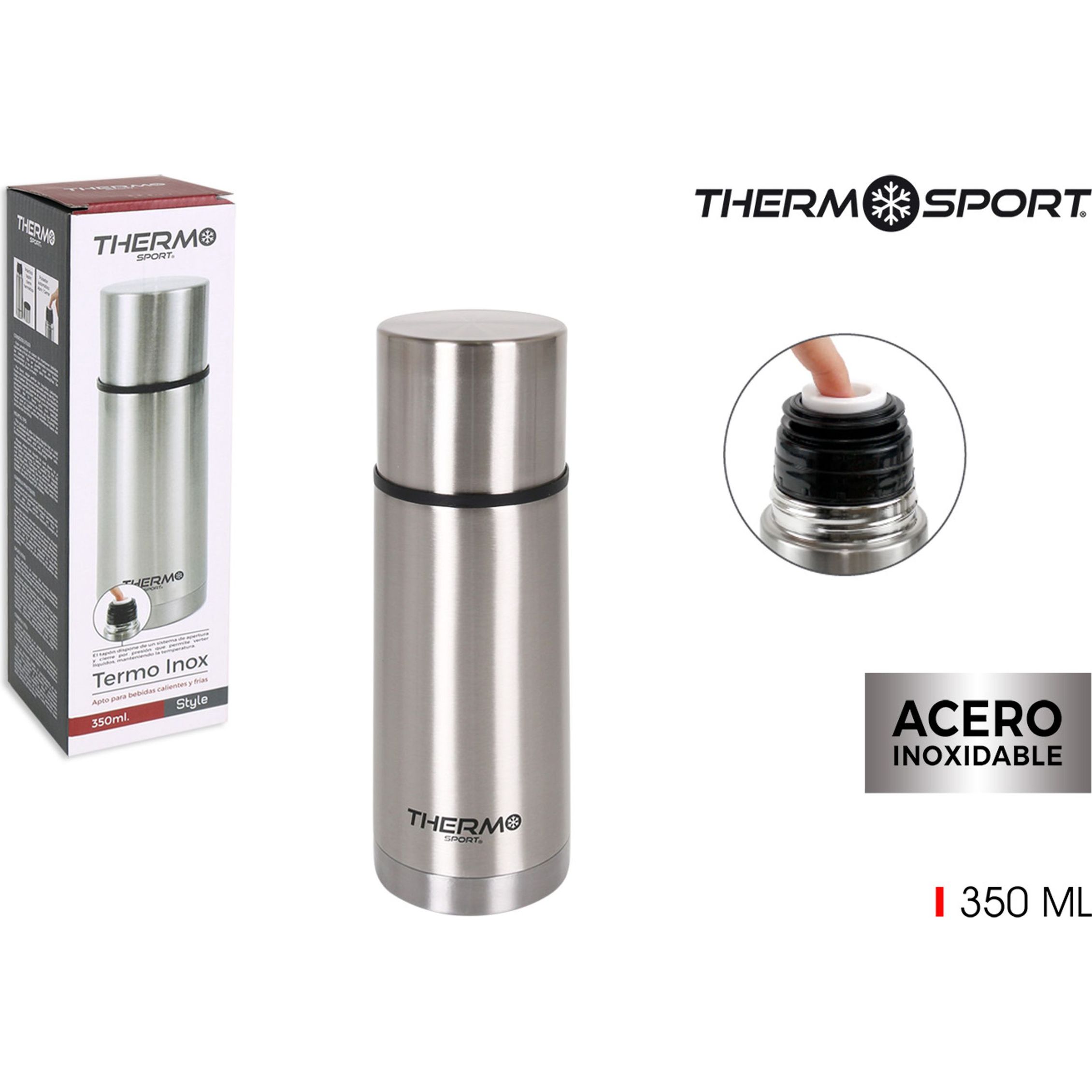 THERMOSPORT - Botella Termo Inoxidable 350ml Style - Aislante para Bebidas Calientes/Frías - Diseño Moderno y Portátil