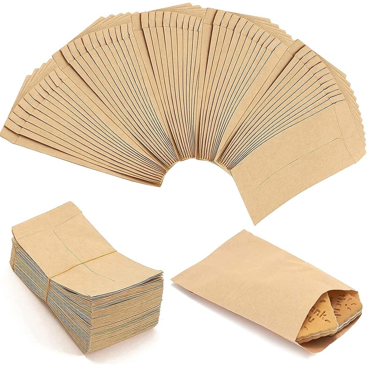 100 unidades - Bolsas de papel kraft - 6 x 10 cm - Bolsas de papel para alimentos - Bolsas pequeñas de papel para alimentos - Bolsas para manualidades y regalos - Para guardar dulces, especias, semillas, pastillas, baratijas y objetos pequeños - Amarillo