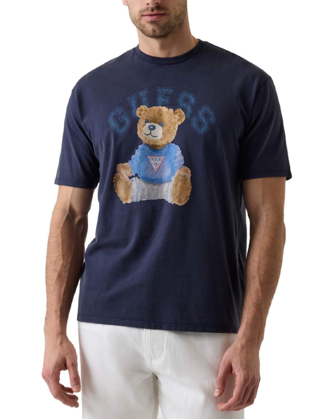Camiseta Guess Bear azul osito manga corta para hombre