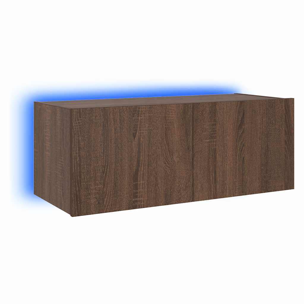 vidaXL Mueble de TV de pared con luces LED marrón roble 80x35x31 cm