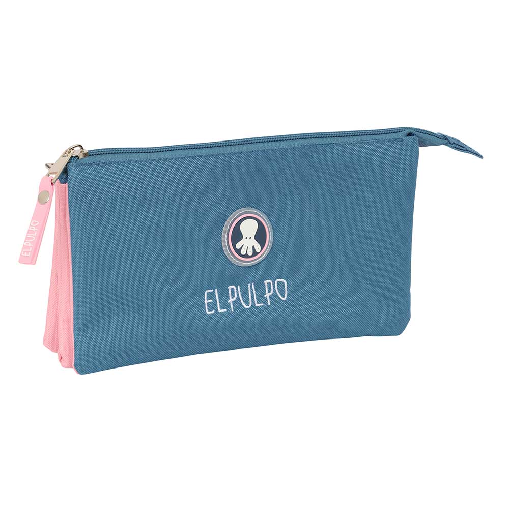 SAFTA | Portatodos Triples El Pulpo Organizadores Escolares con 3 Compartimentos Separados y Cremallera 22 x 12 x 3 Cm, Bolsillo Interior Central con Cremallera, Vuelta al Cole Infantil y Juvenil, Licencia Oficial