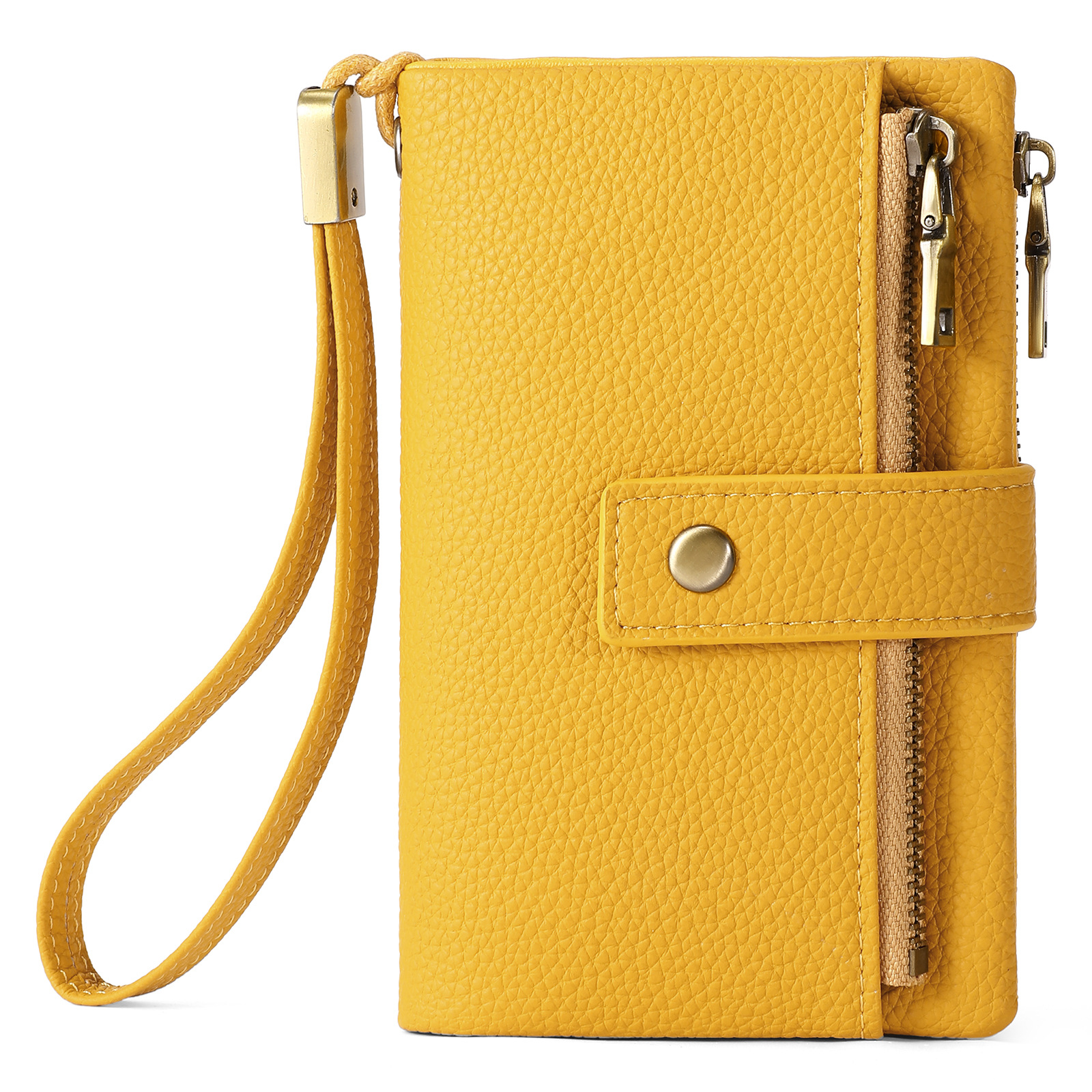 Cartera pequeña para mujeres de cuero con bloqueo RFID, cartera de muñeca, tarjetero con doble cremallera, monedero, cartera bifold para damas