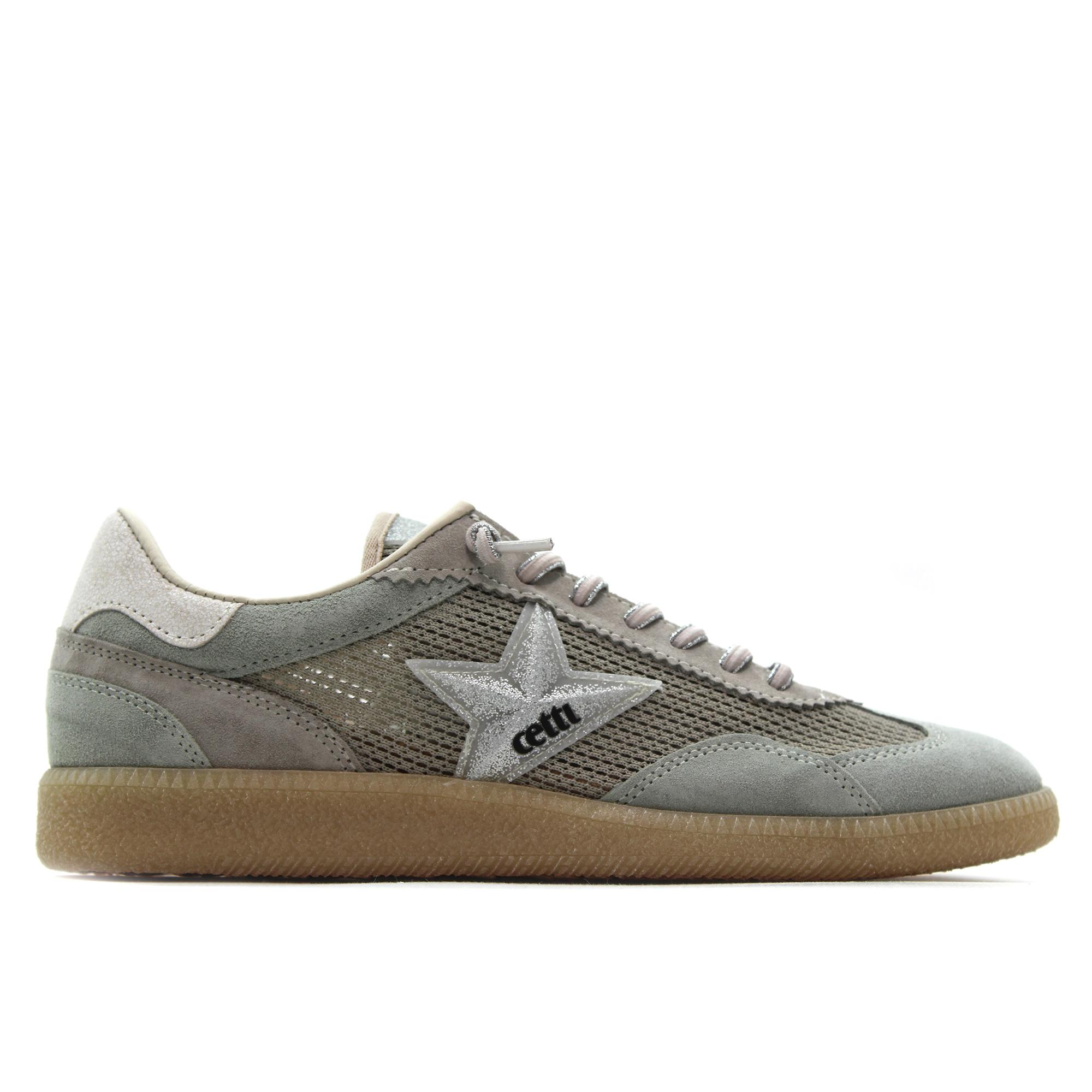 Cetti C-1385 Zapatilla deportiva casual,sneakers con cordón elástico,suela de goma,tela,piel,rejilla,calada, para señora