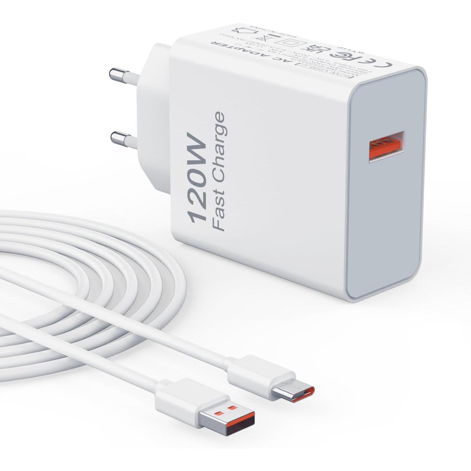 Cargador 45W USB C Rápido Turbo para Xiaomi Redmi con 6A Cable Tipo C 1M