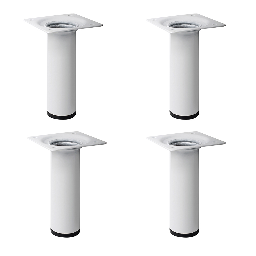 4 un. Pata pie redonda para Mueble en acero diametro 30mm altura 100mm pintura blanca con Tapón contera