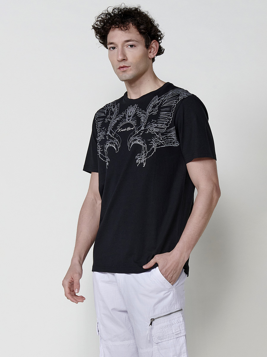 Koroshi - Camiseta hombre estampada cuello redondo de 100% algodón con diseño gráfico frontal para look urbano y casual