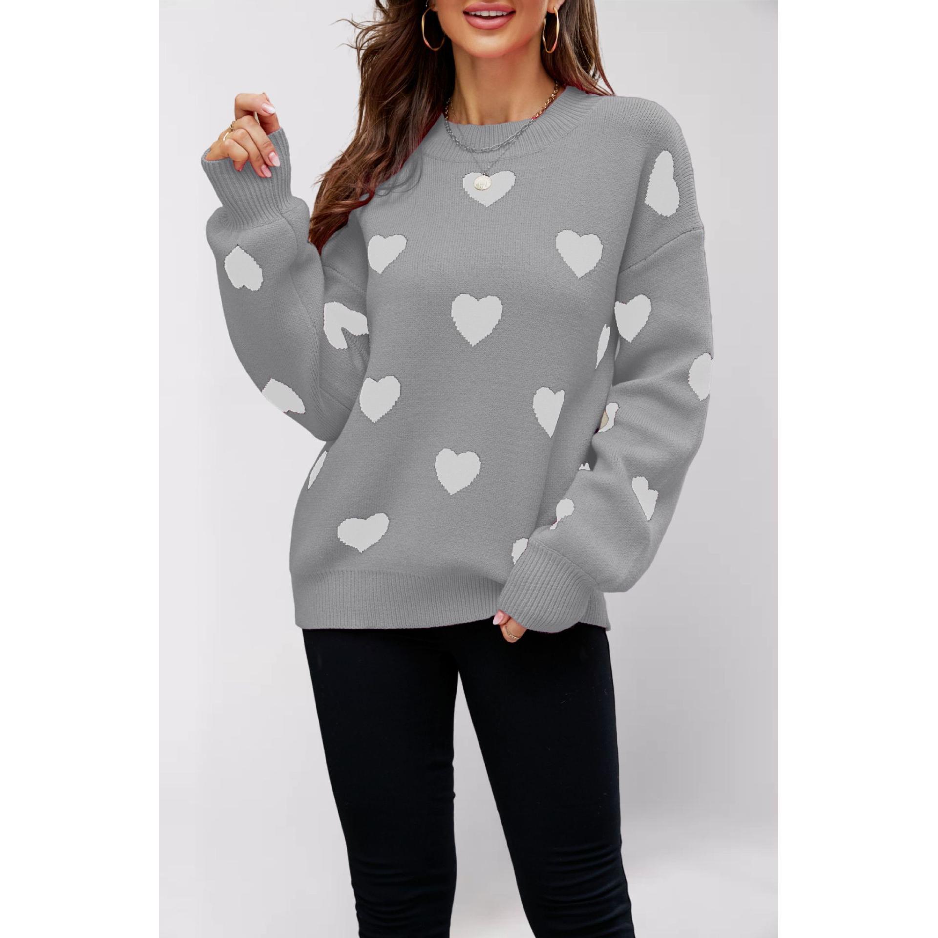 TK Suéter de punto con forma de corazón para mujer, talla grande, corte holgado, para invierno